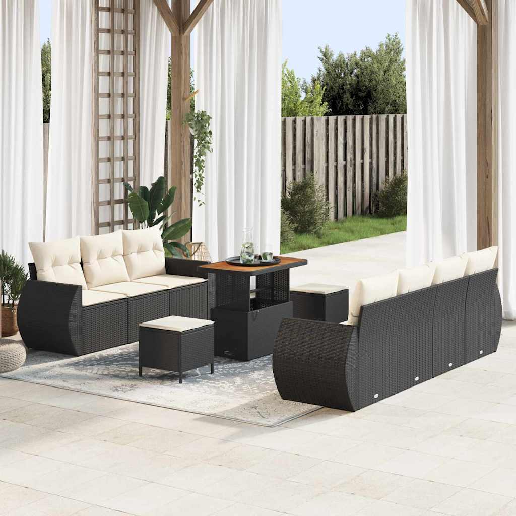 Gartensofa-set 10 Stk. 7-Sitzanzahl Schwarz und Creme