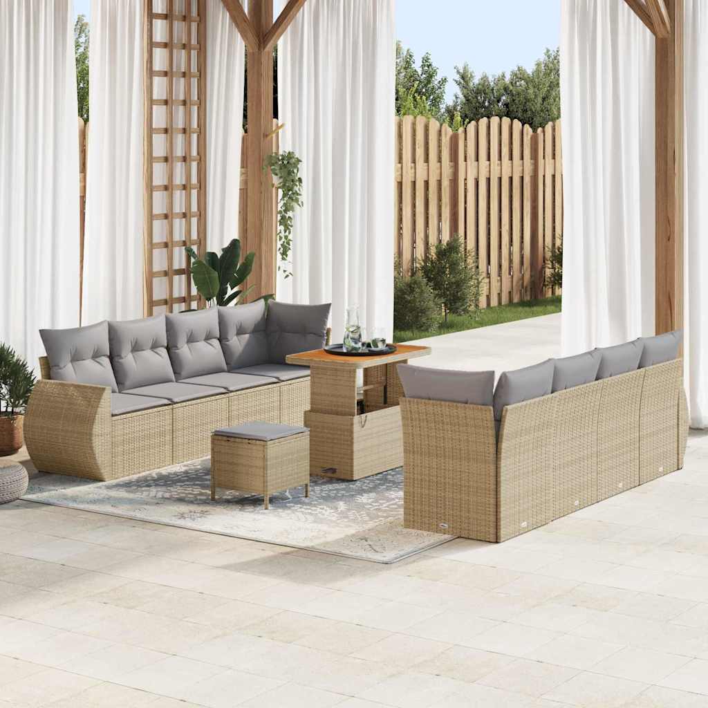 Gartensofa-set 11 stk. Beige Poly-Rattan