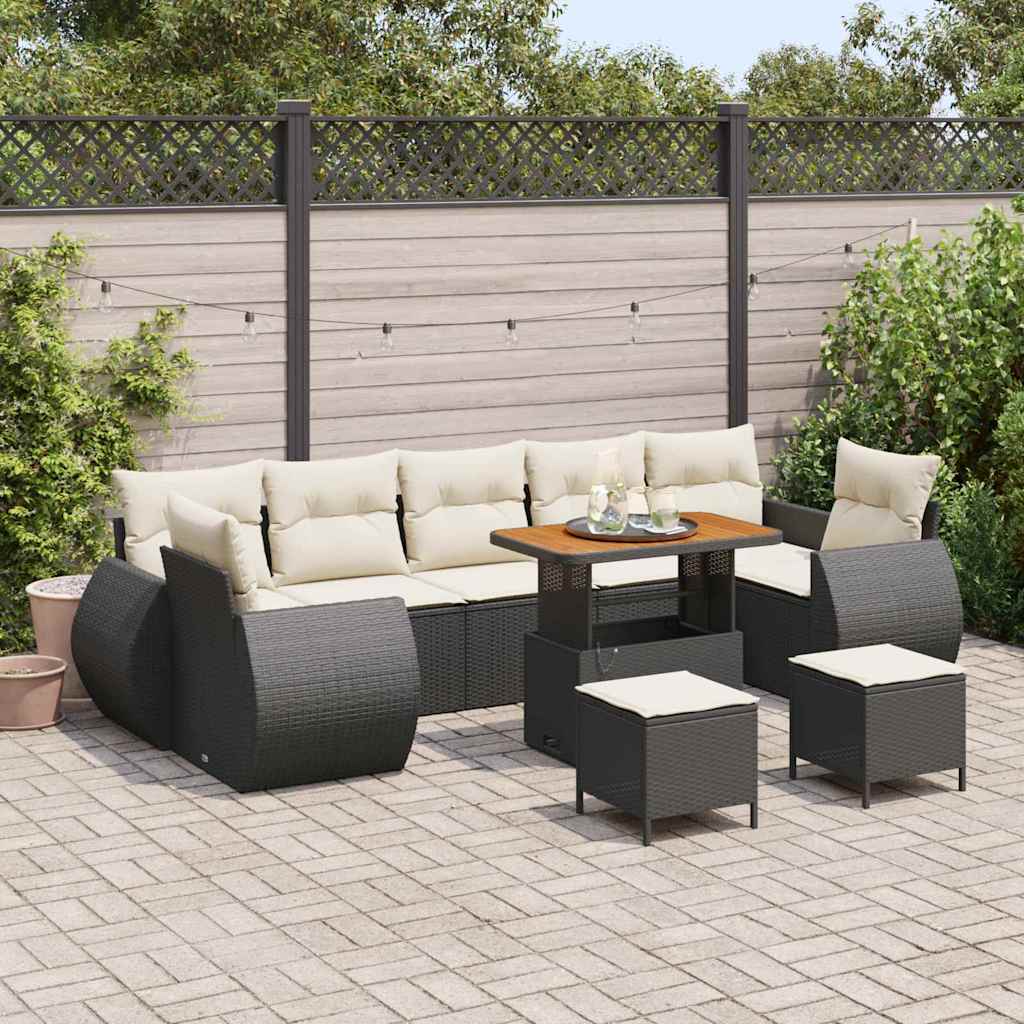 Gartensofa-set 10 stk. 7-Sitzanzahl Schwarz und Creme
