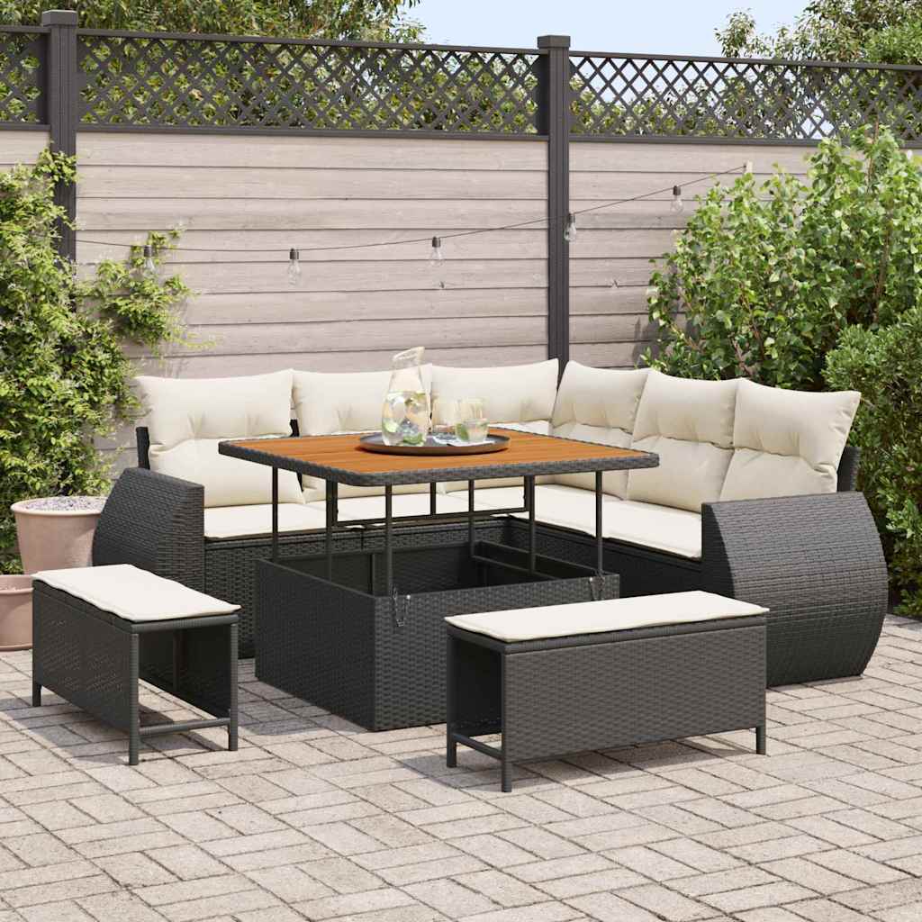Gartensofa-set 8 stk. 7-Sitzanzahl Schwarz und Creme