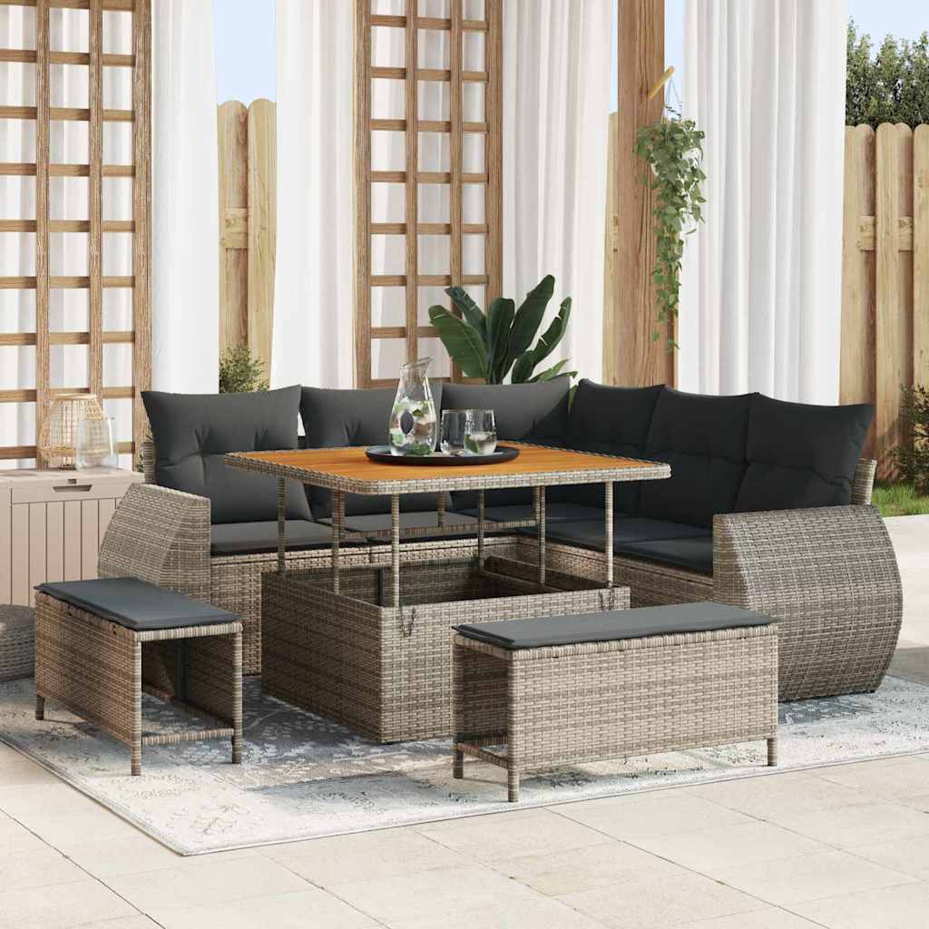 Gartensofa-set 8 stk. 7-Sitzanzahl Grau Poly-Rattan