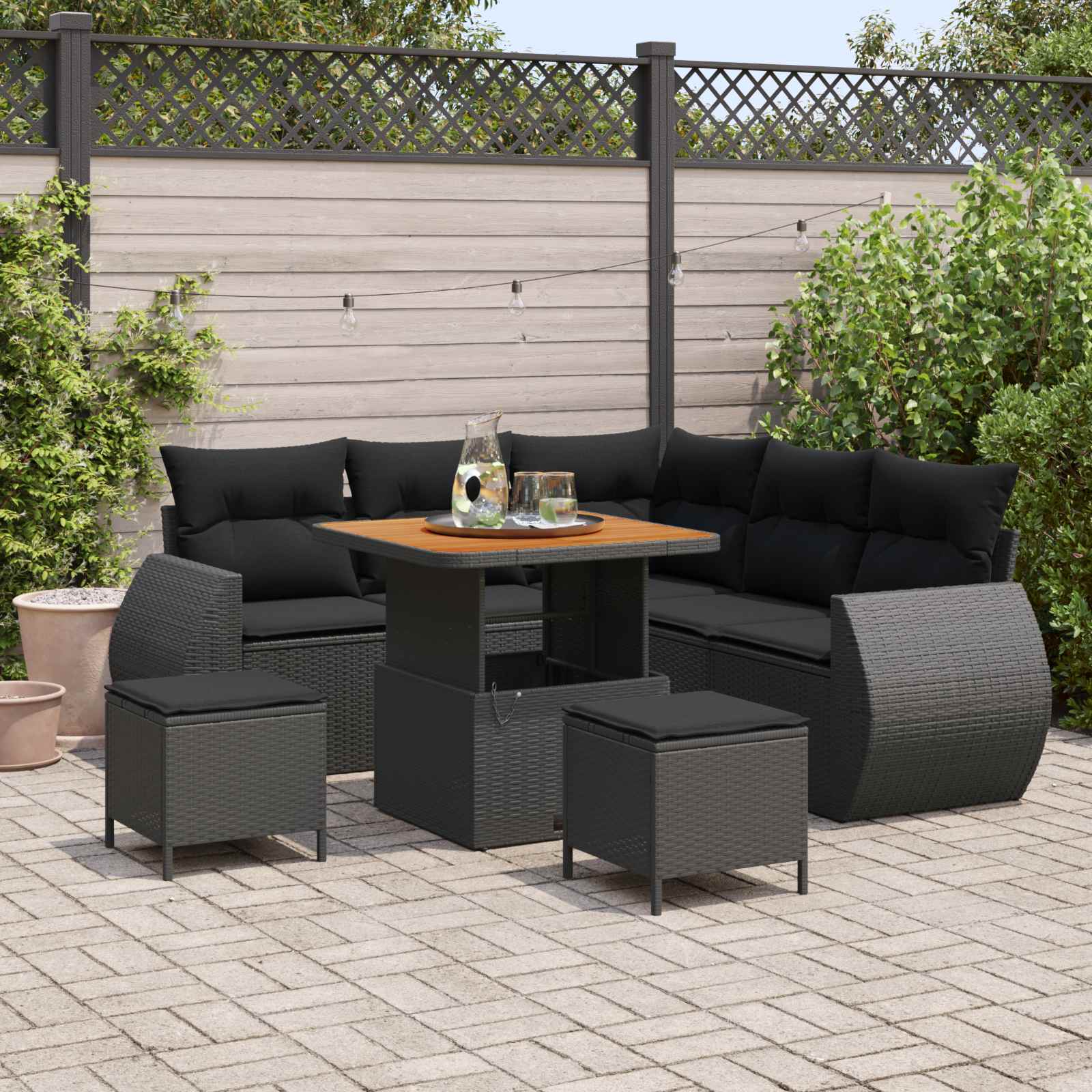 Gartensofa-set 8 stk. 7-Sitzanzahl Schwarz Poly-Rattan