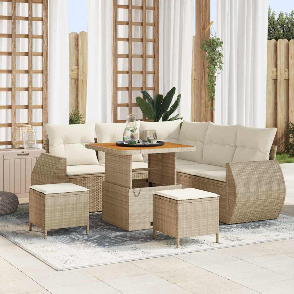 Gartensofa-set 8 stk. 7-Sitzanzahl Beige und Creme Poly-Rattan
