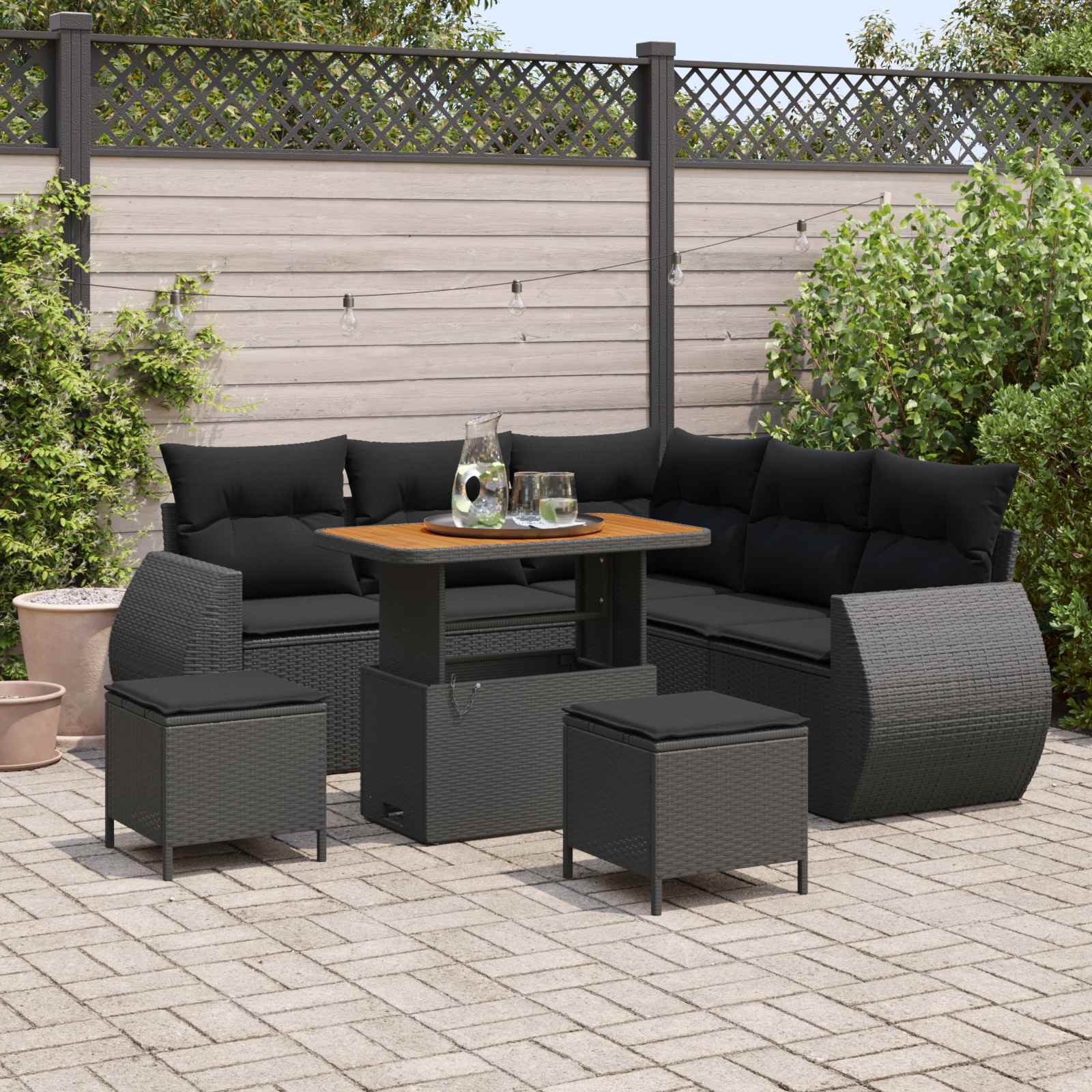 Gartensofa-set 8 stk. 7-Sitzanzahl Schwarz Poly-Rattan