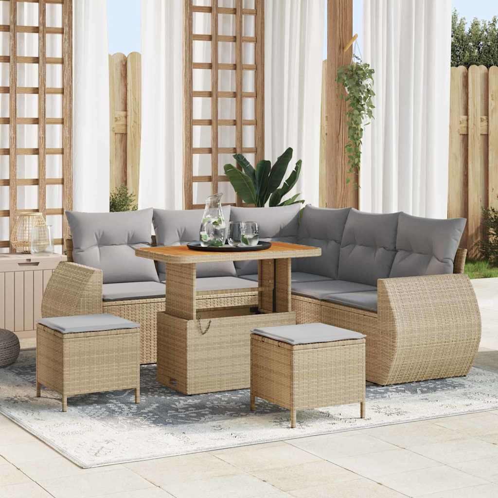 Gartensofa-set 8 stk. 7-Sitzanzahl Beige und Hellgrau