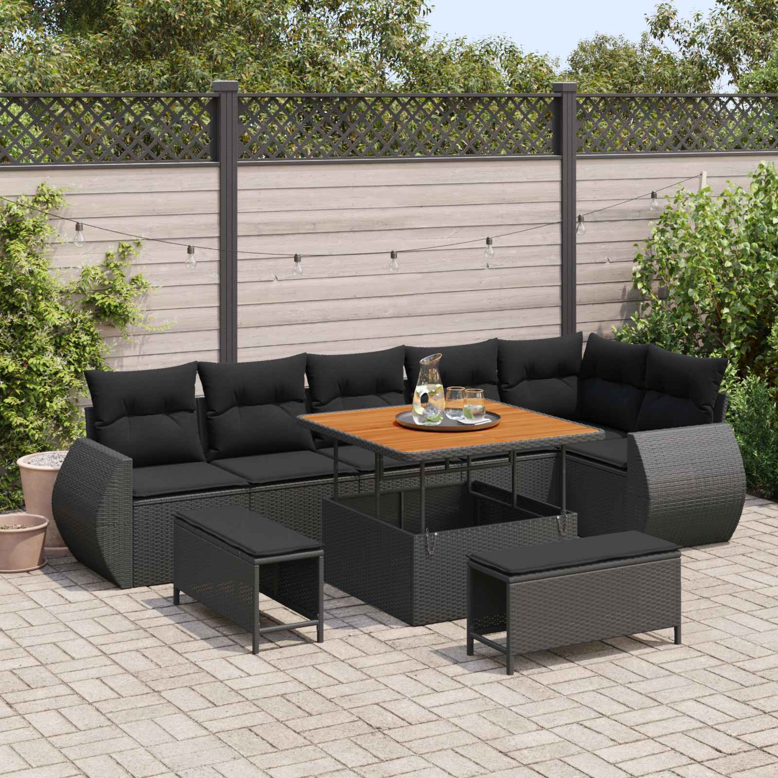 Gartensofa-set 9 stk. 9-Sitzanzahl Schwarz Poly Rattan