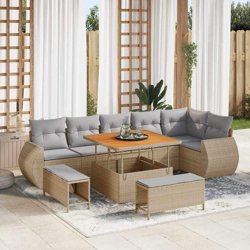 Gartensofa-set 9 stk. 9-Sitzanzahl Beige und Hellgrau