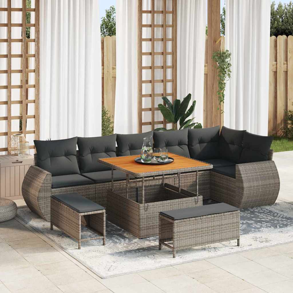 Gartensofa-set 9 stk. 9-Sitzanzahl Grau Poly Rattan