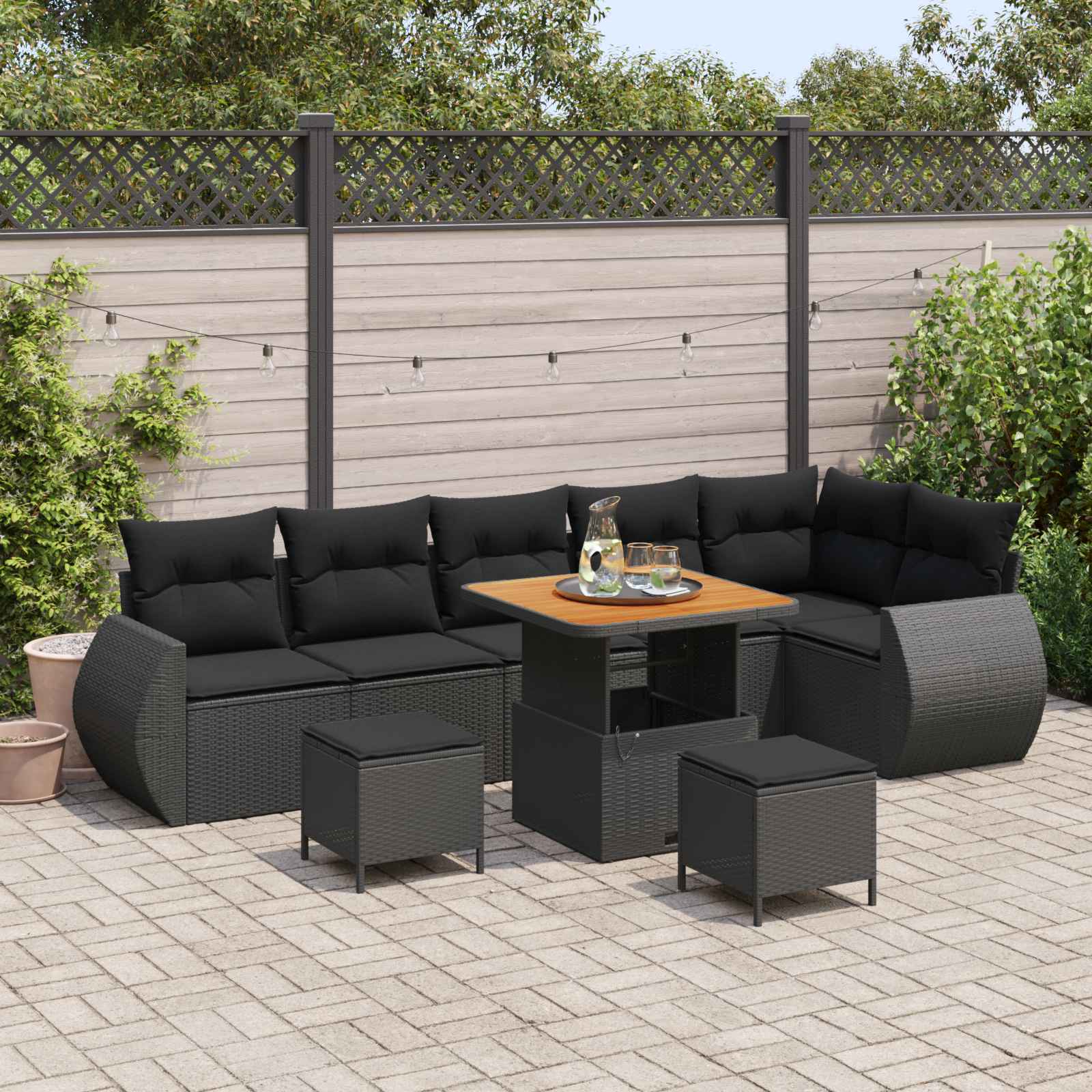 Gartensofa-set 9 stk. 9-Sitzanzahl Schwarz Poly Rattan