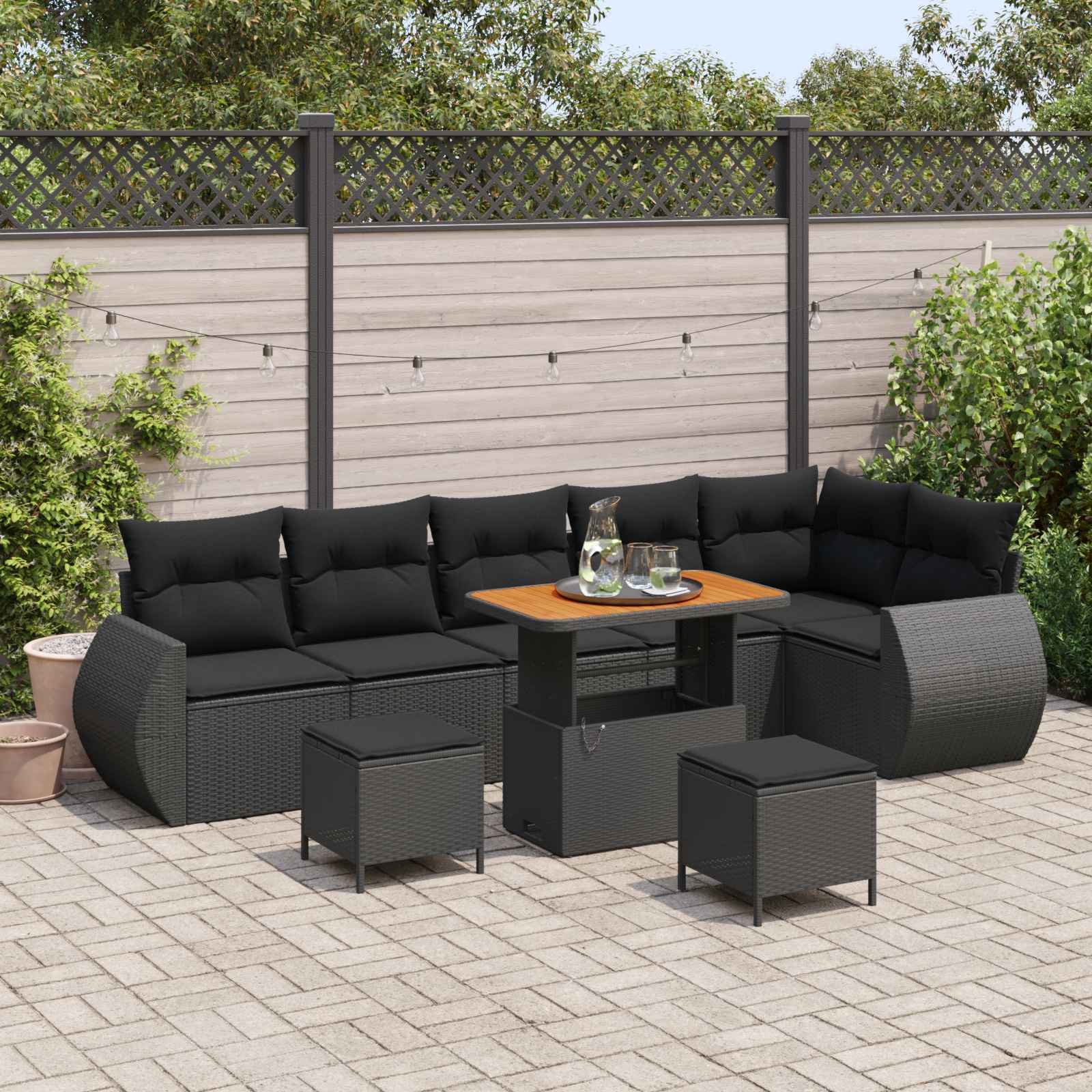 Gartensofa-set 9 stk. 9-Sitzanzahl Schwarz Poly Rattan