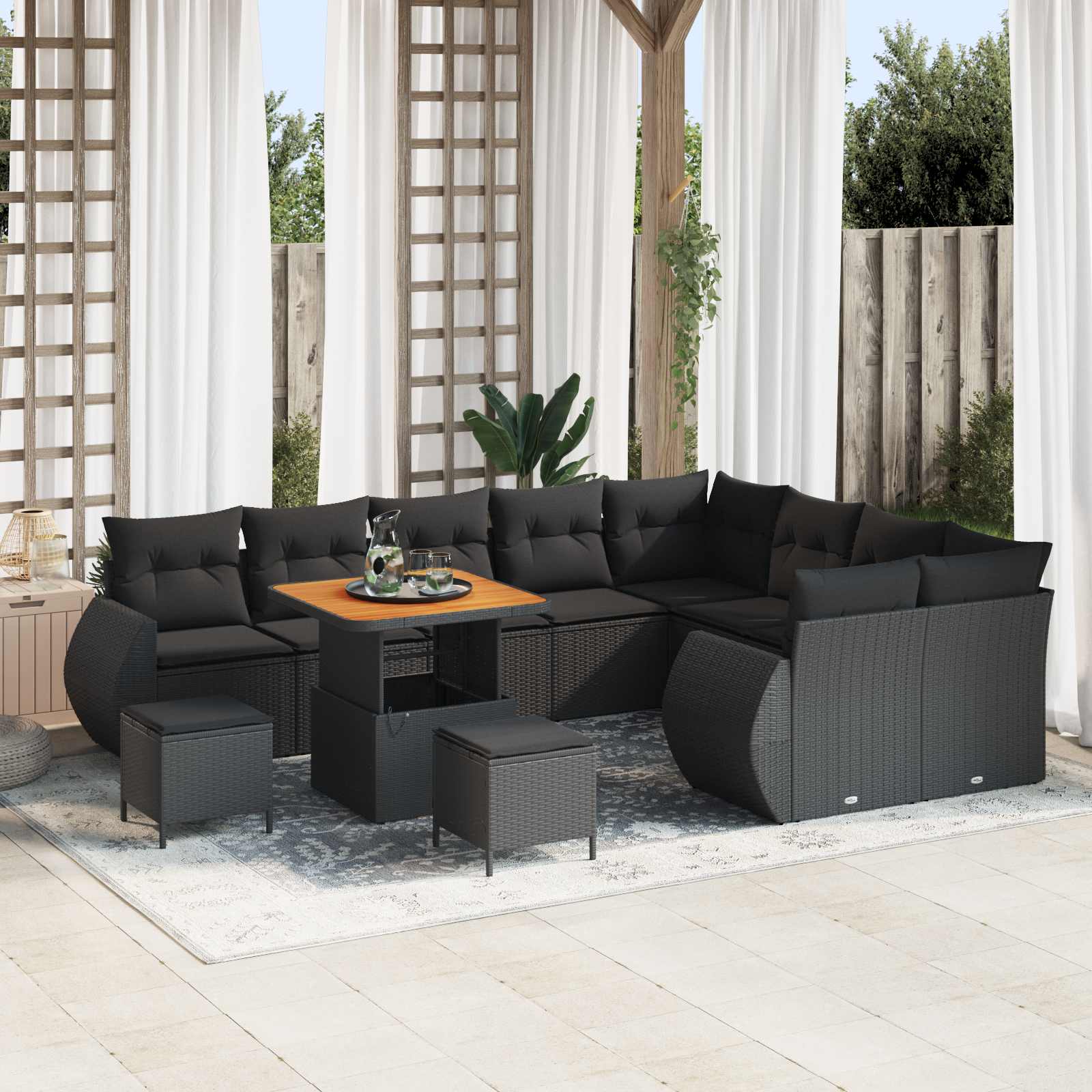 Gartensofa-set 12 stk. 12-Sitzanzahl Schwarz Poly Rattan