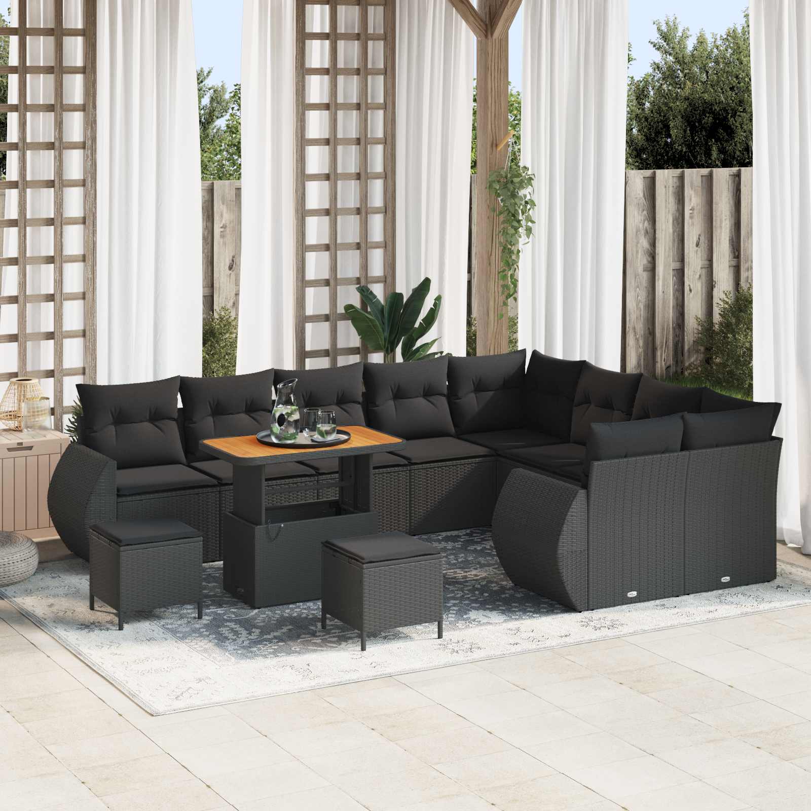 Gartensofa-set 12 stk. 12-Sitzanzahl Schwarz Poly Rattan