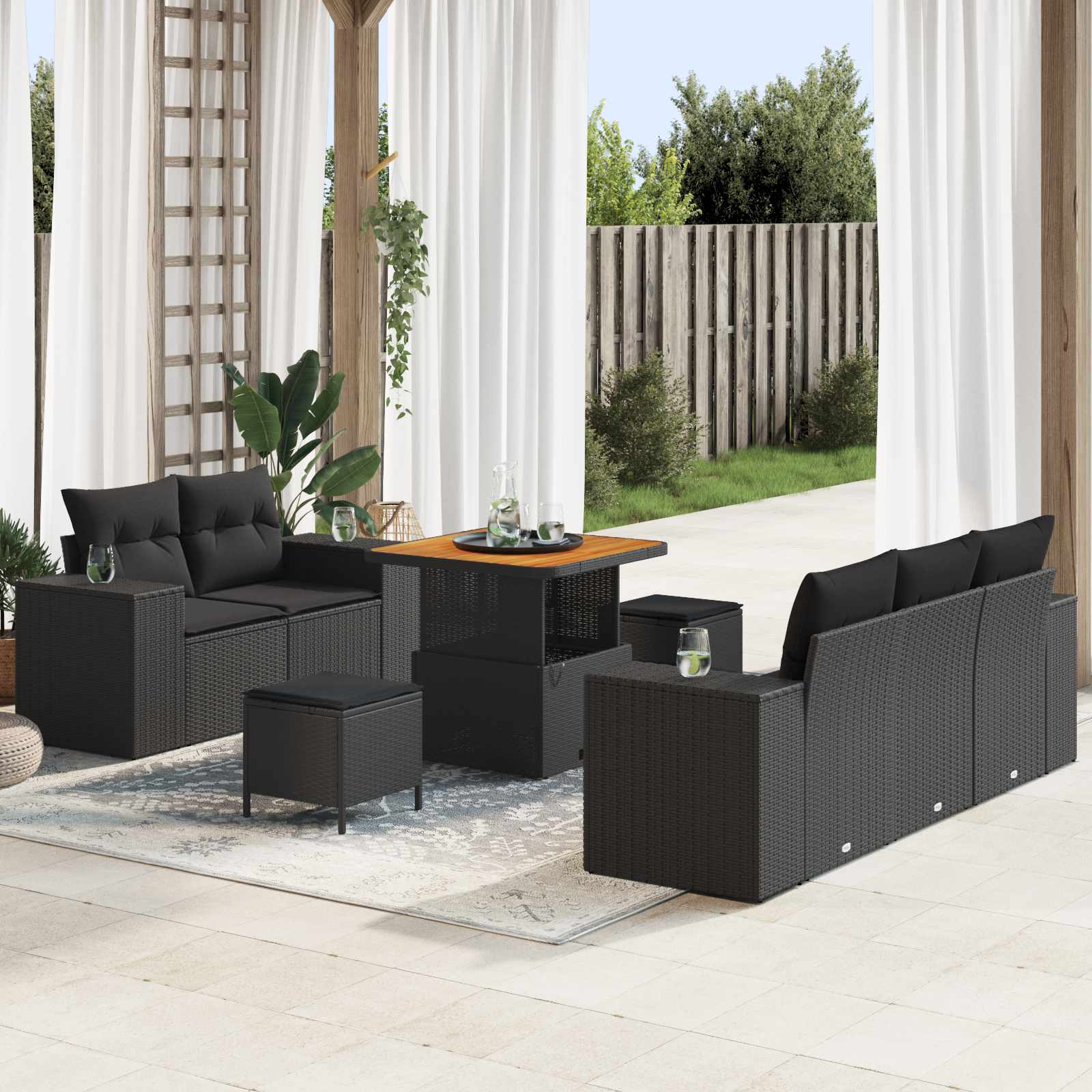 Gartensofa-set 8 Stk. 8-Sitzanzahl Schwarz Poly Rattan