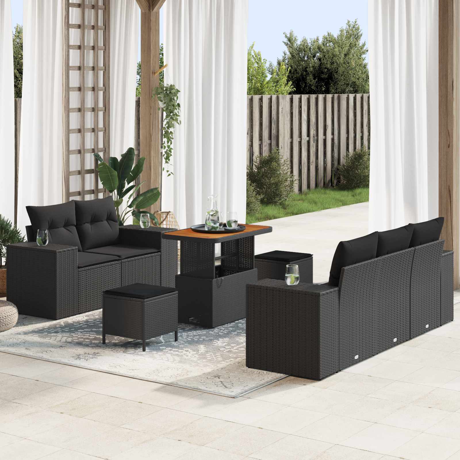 Gartensofa-set 8 Stk. 8-Sitzanzahl Schwarz Poly Rattan