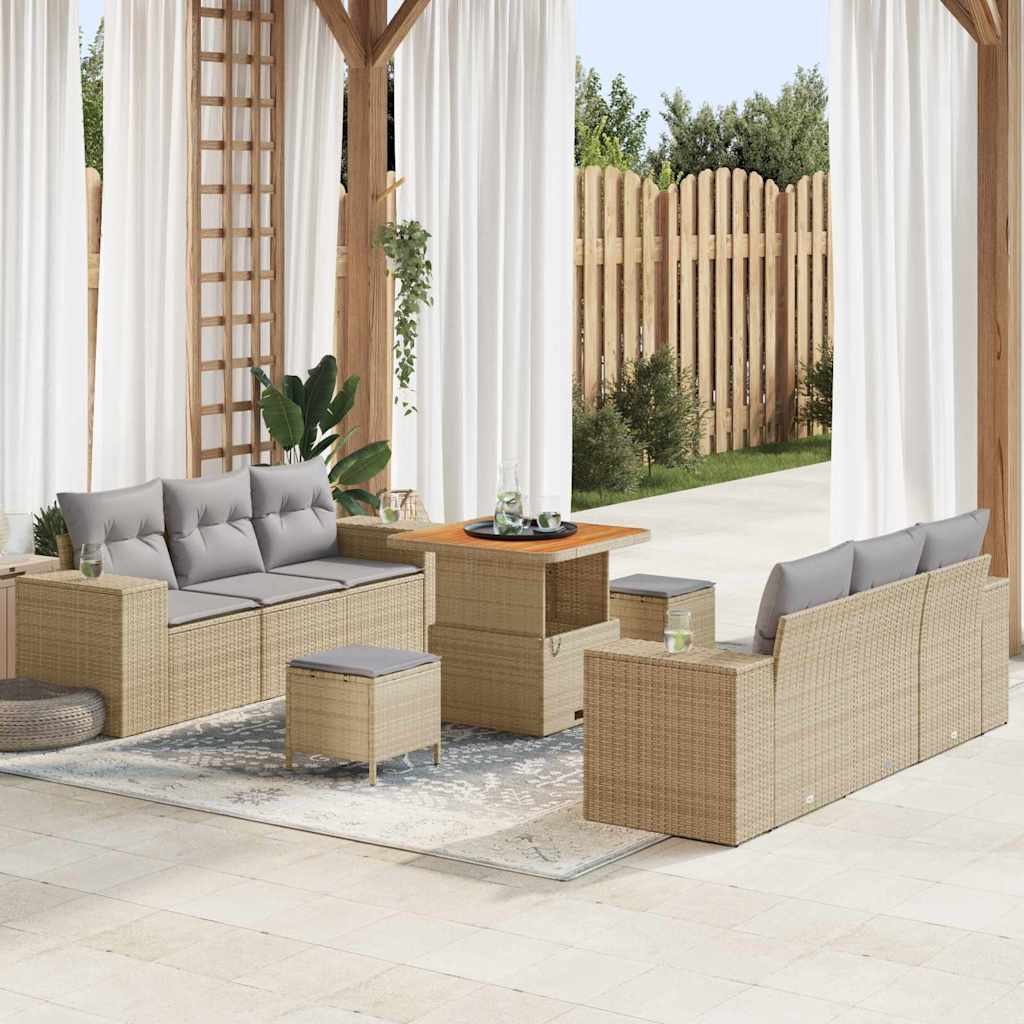 Gartensofa-set Beige und Hellgrau Poly Rattan