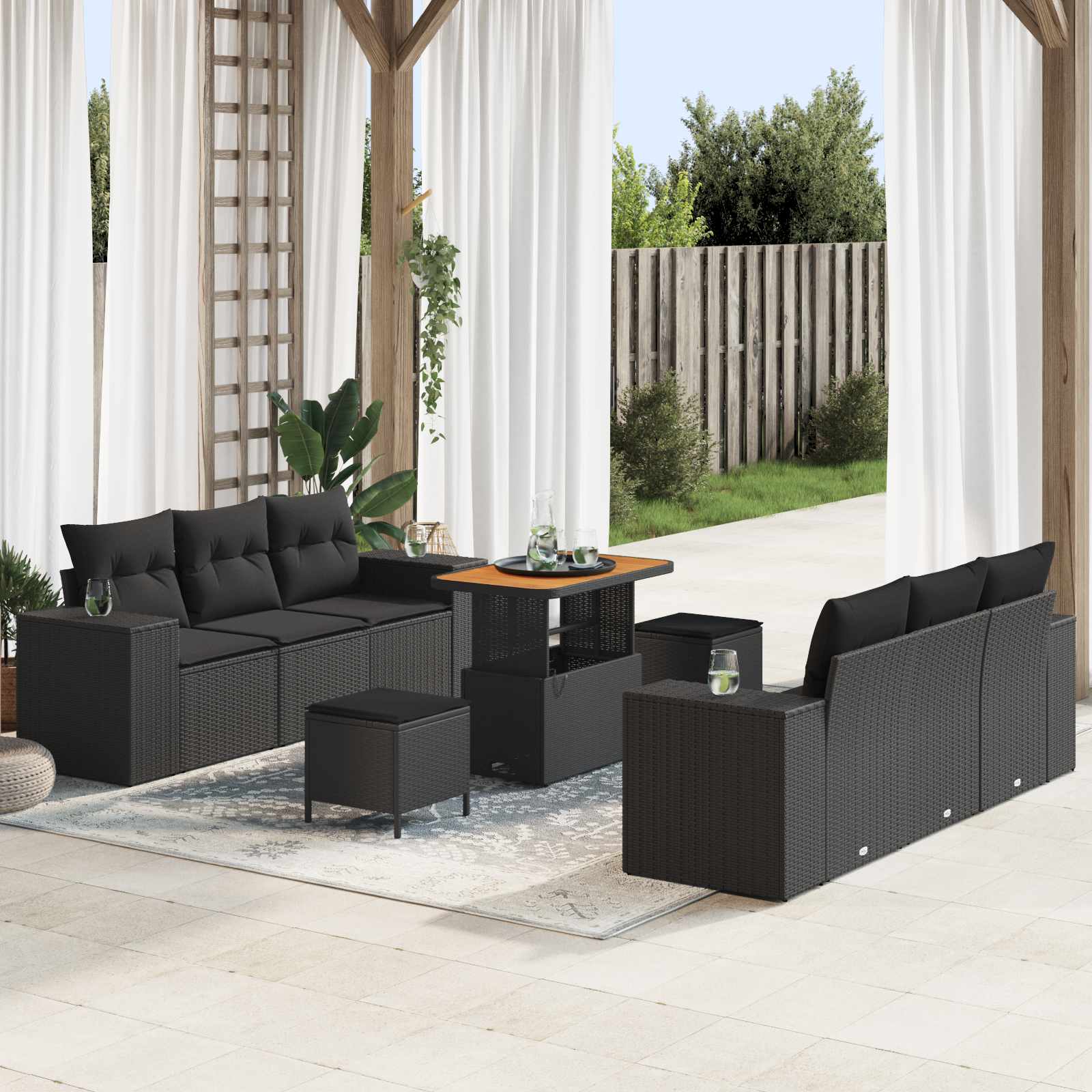 Gartensofa-set Schwarz Poly Rattan