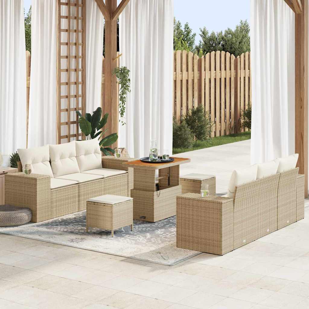 Gartensofa-set Beige und Creme Poly Rattan
