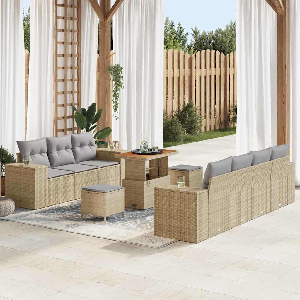 Gartensofa-set 10 stk. 9-Sitzanzahl Beige und Hellgrau