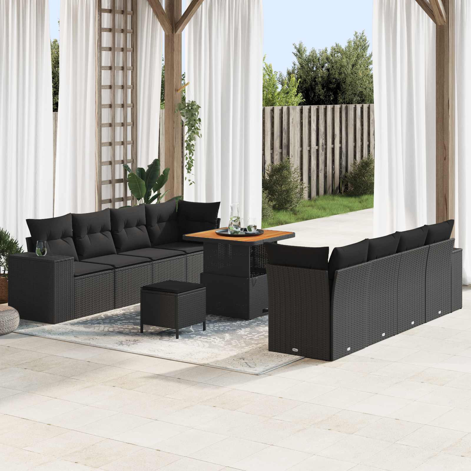 Gartensofa-set Schwarz Poly-Rattan