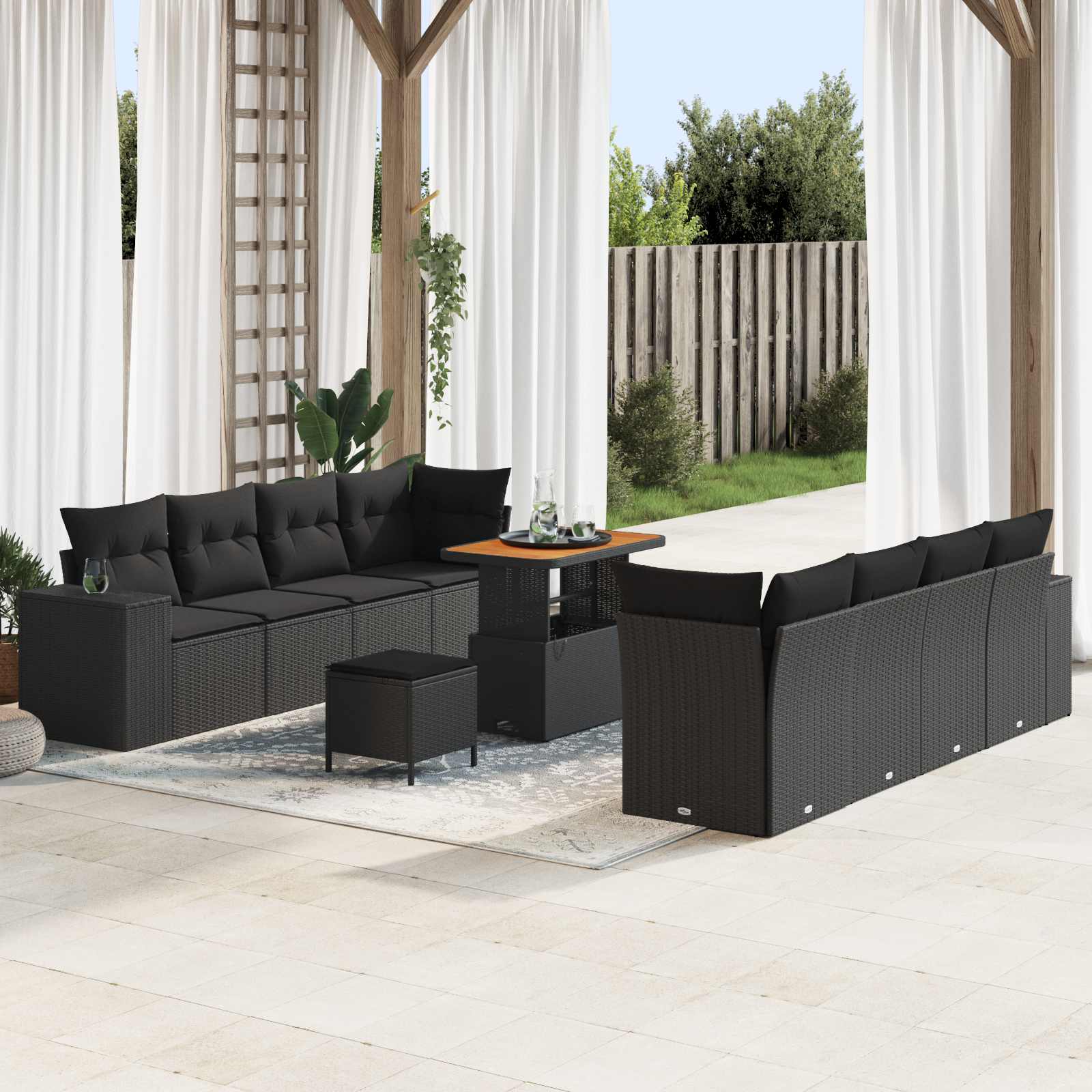 Gartensofa-set Schwarz Poly-Rattan