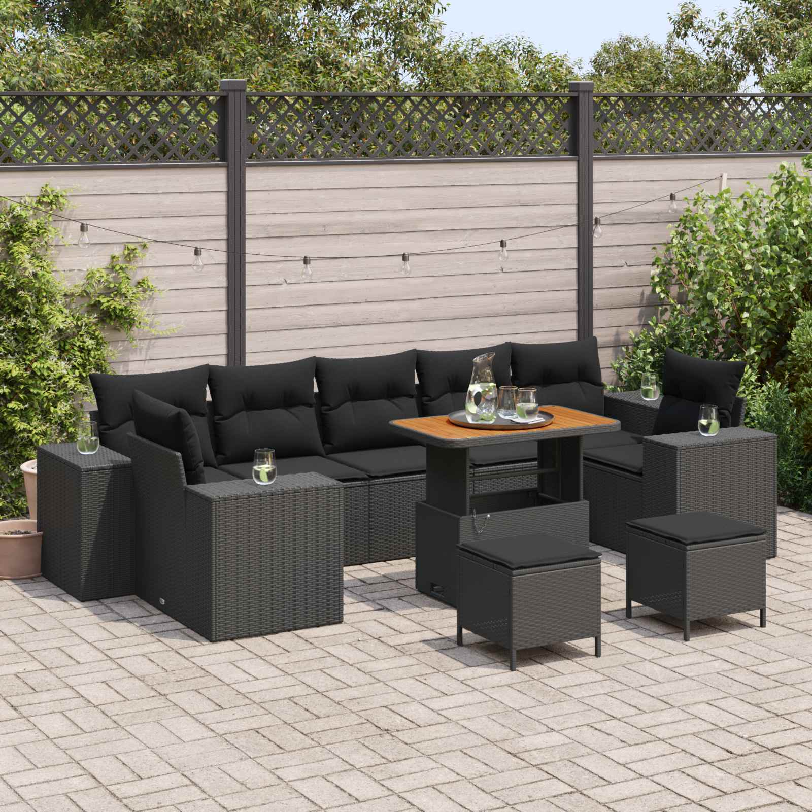 Gartensofa-set 10 stk. 9-Sitzanzahl Schwarz Poly-Rattan