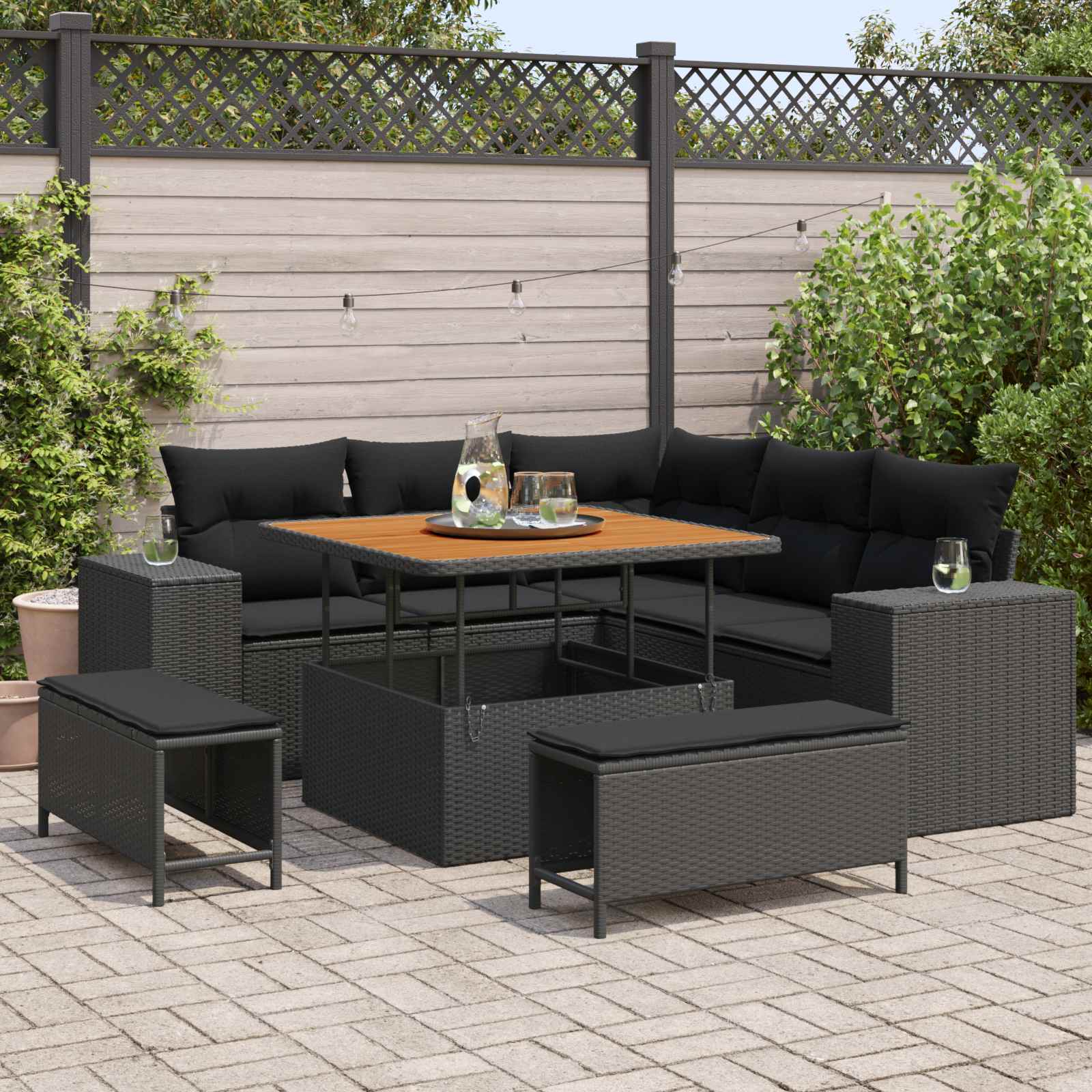 Gartensofa-set 8 stk. 7-Sitzanzahl Schwarz Poly-Rattan
