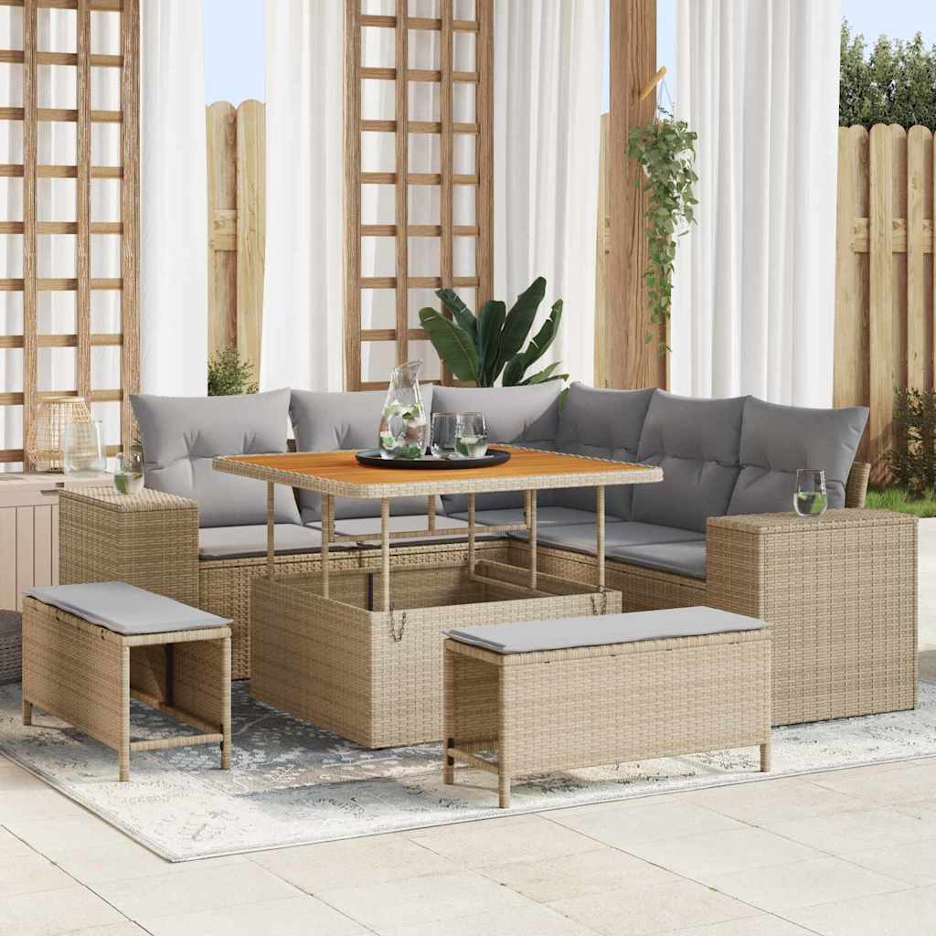 Gartensofa-set 8 stk. 7-Sitzanzahl Beige und Hellgrau