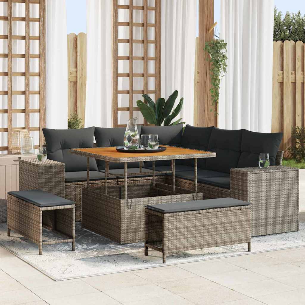 Gartensofa-set 8 stk. 7-Sitzanzahl Grau Poly-Rattan
