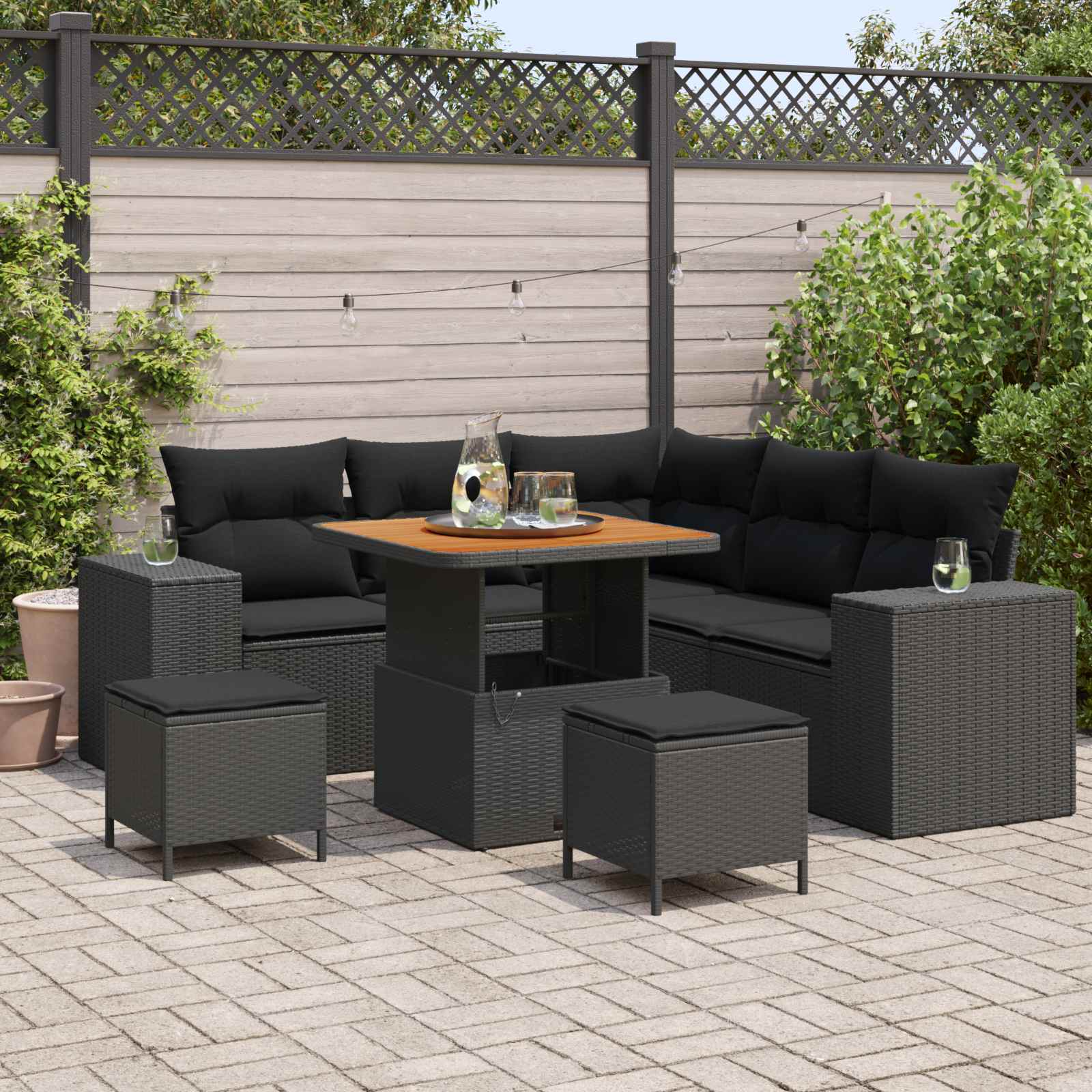 Gartensofa-set 8 stk. 7-Sitzanzahl Schwarz Poly-Rattan