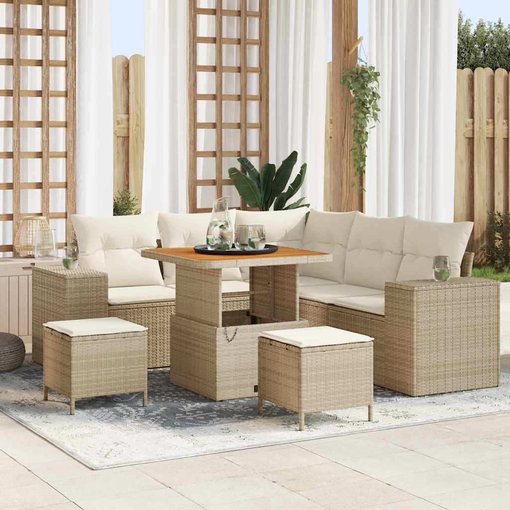 Gartensofa-set 8 stk. 7-Sitzanzahl Beige und Creme Poly-Rattan