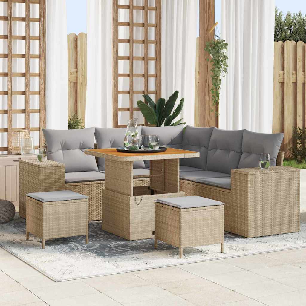 Gartensofa-set 8 stk. 7-Sitzanzahl Beige und Hellgrau