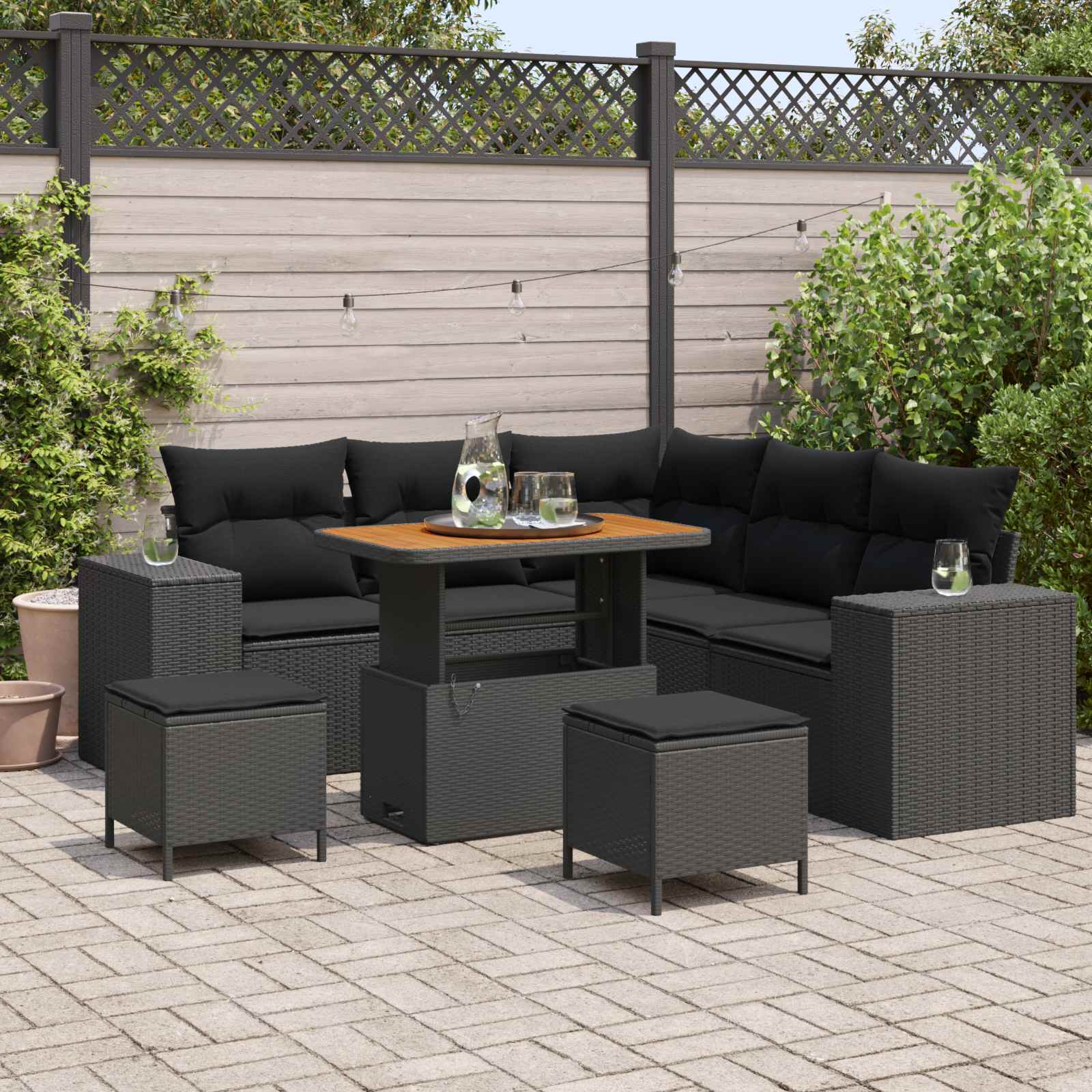Gartensofa-set 8 stk. 7-Sitzanzahl Schwarz Poly-Rattan