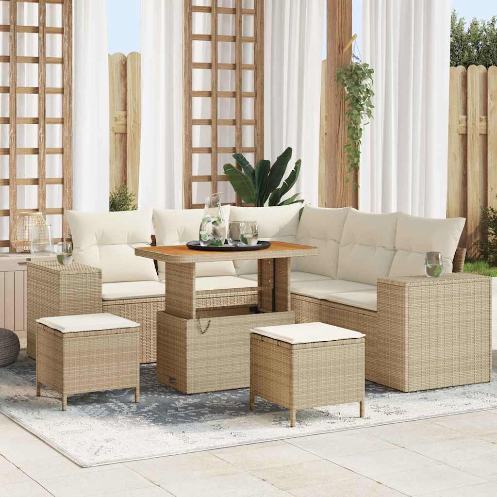 Gartensofa-set 8 stk. 7-Sitzanzahl Beige und Creme Poly-Rattan