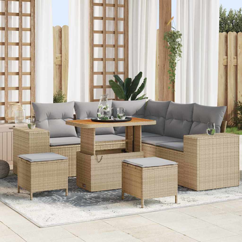 Gartensofa-set 8 stk. 7-Sitzanzahl Beige und Hellgrau
