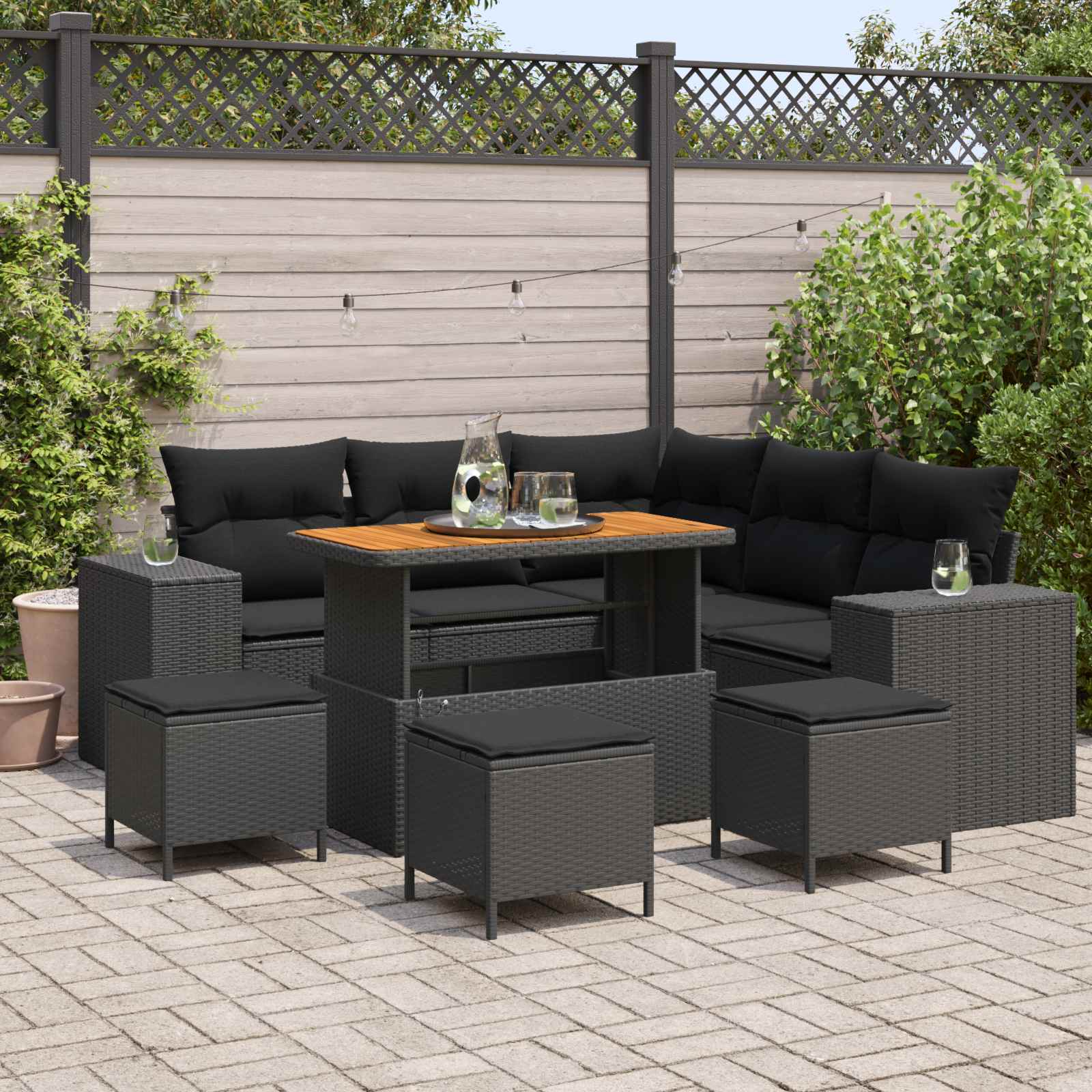 Gartensofa-set 9 stk. 8-Sitzanzahl Schwarz Poly-Rattan