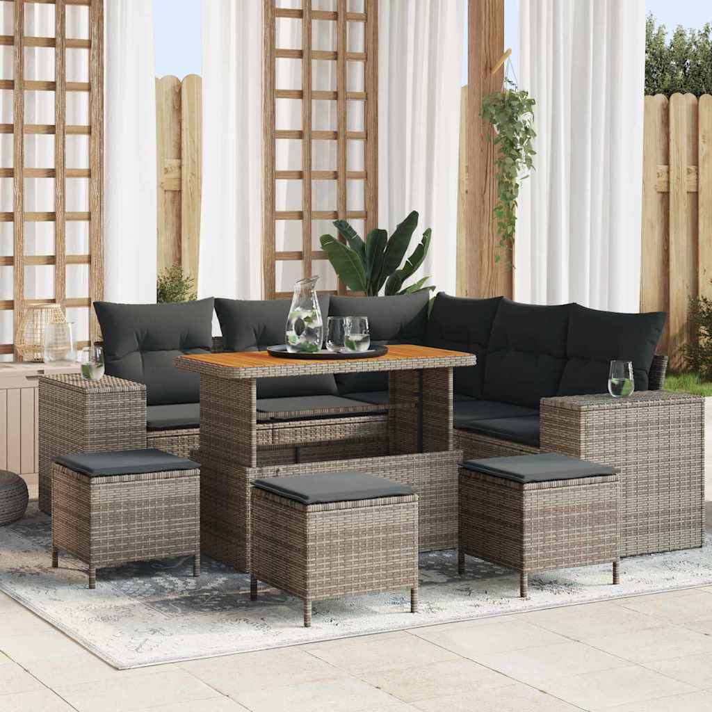 Gartensofa-set 9 stk. 8-Sitzanzahl Grau Poly-Rattan