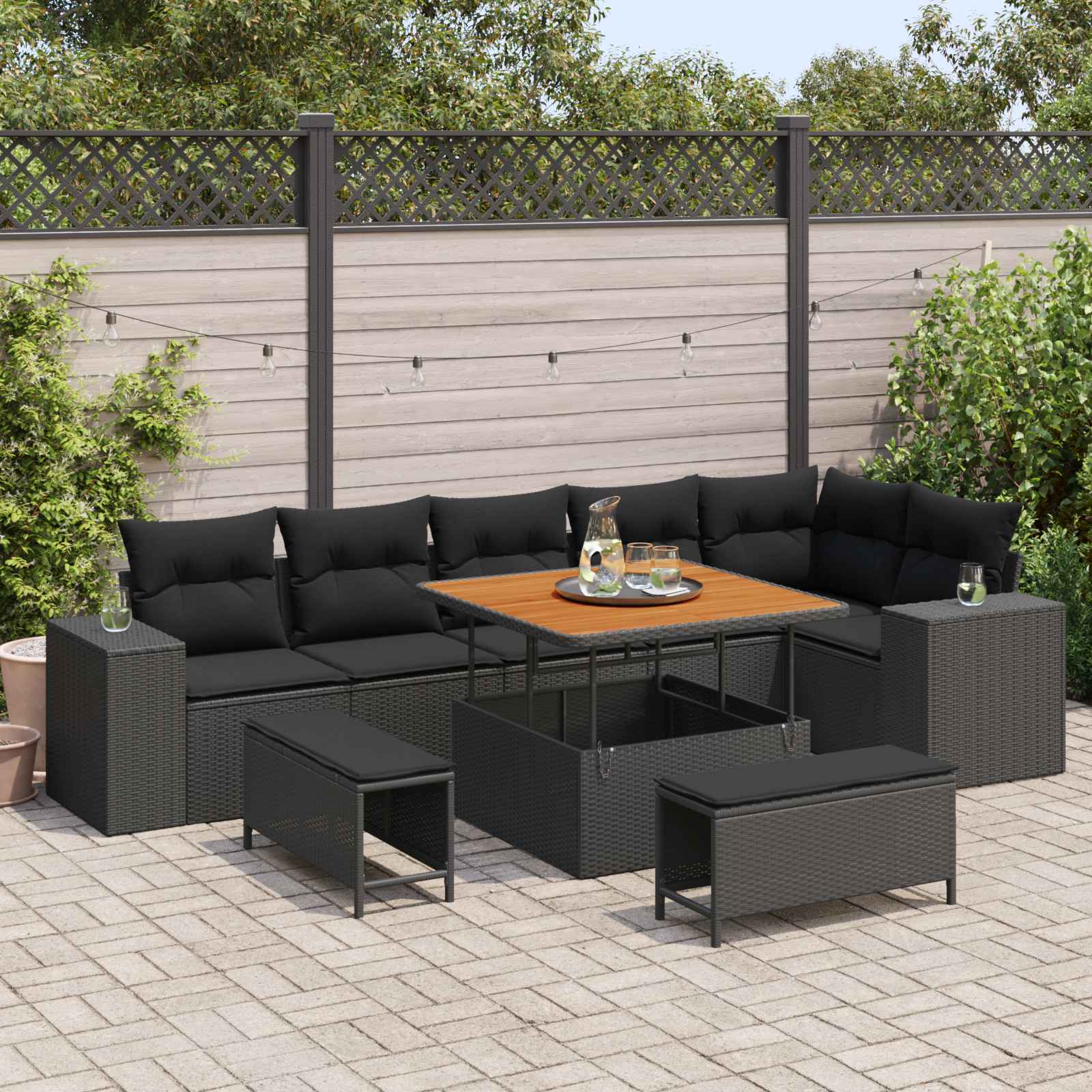 Gartensofa-set 9 stk. 6-Sitzanzahl Schwarz Poly-Rattan