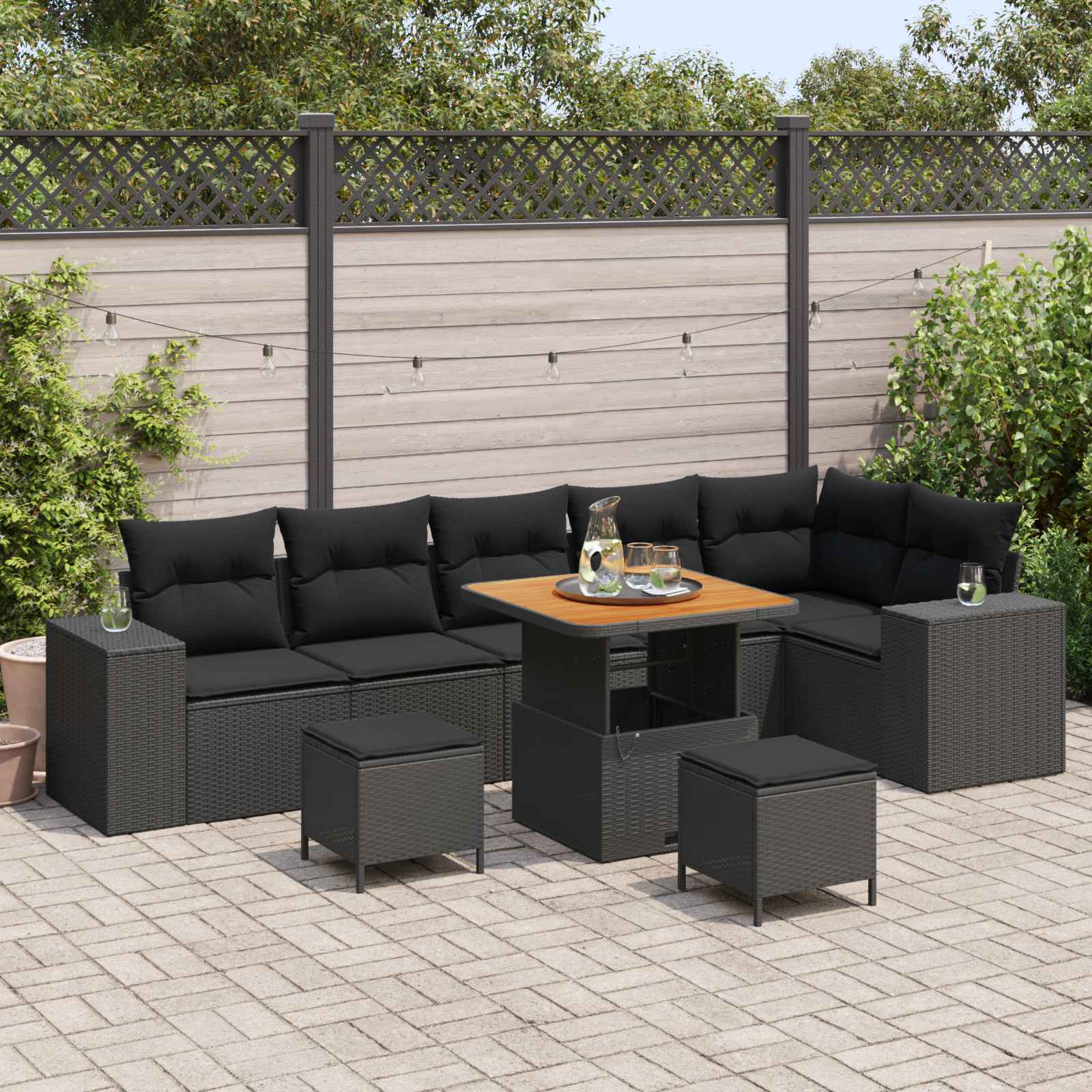 Gartensofa-set 9 stk. 6-Sitzanzahl Schwarz Poly-Rattan