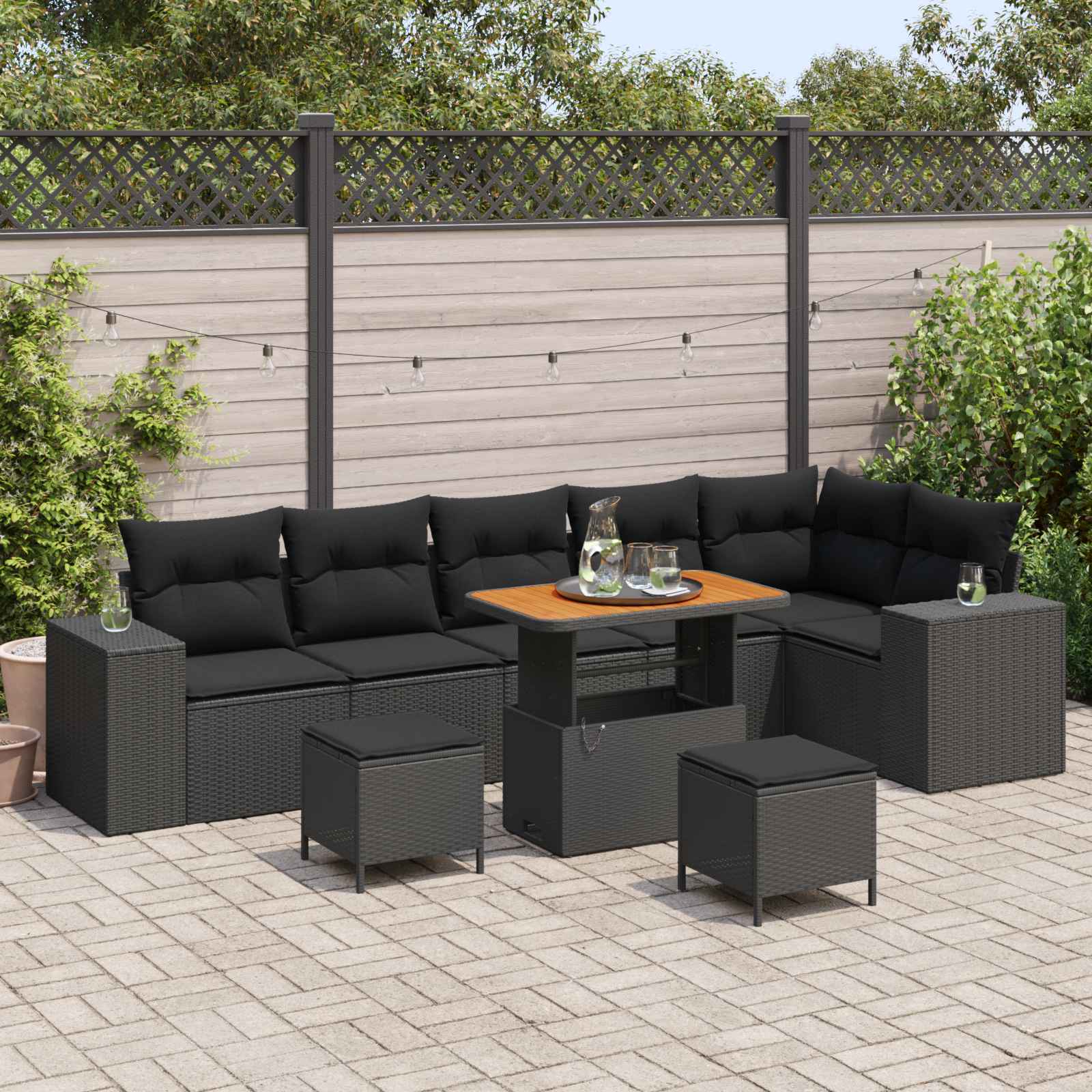 Gartensofa-set 9 stk. 6-Sitzanzahl Schwarz Poly-Rattan