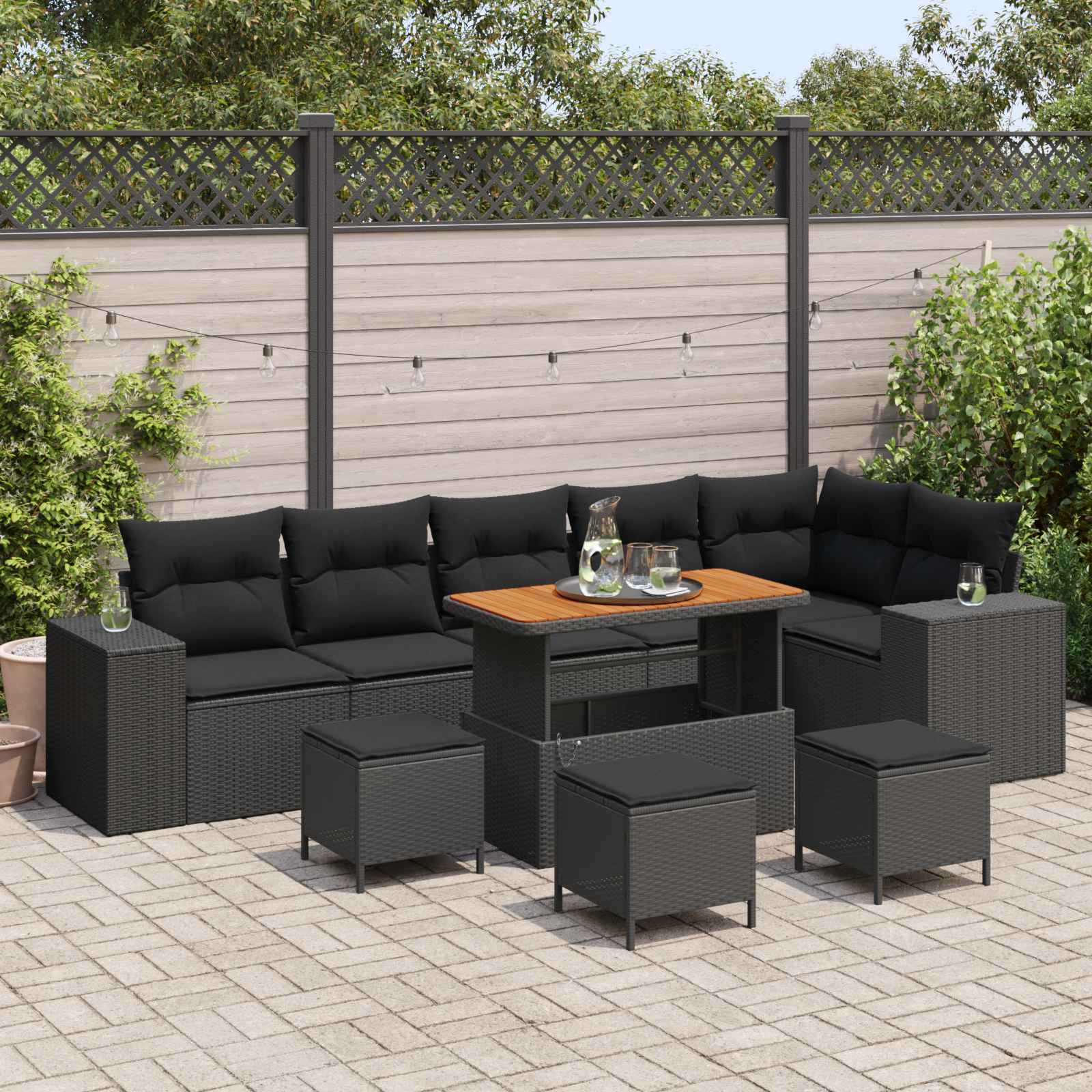 Gartensofa-set 10 stk. 6-Sitzanzahl Schwarz Poly-Rattan