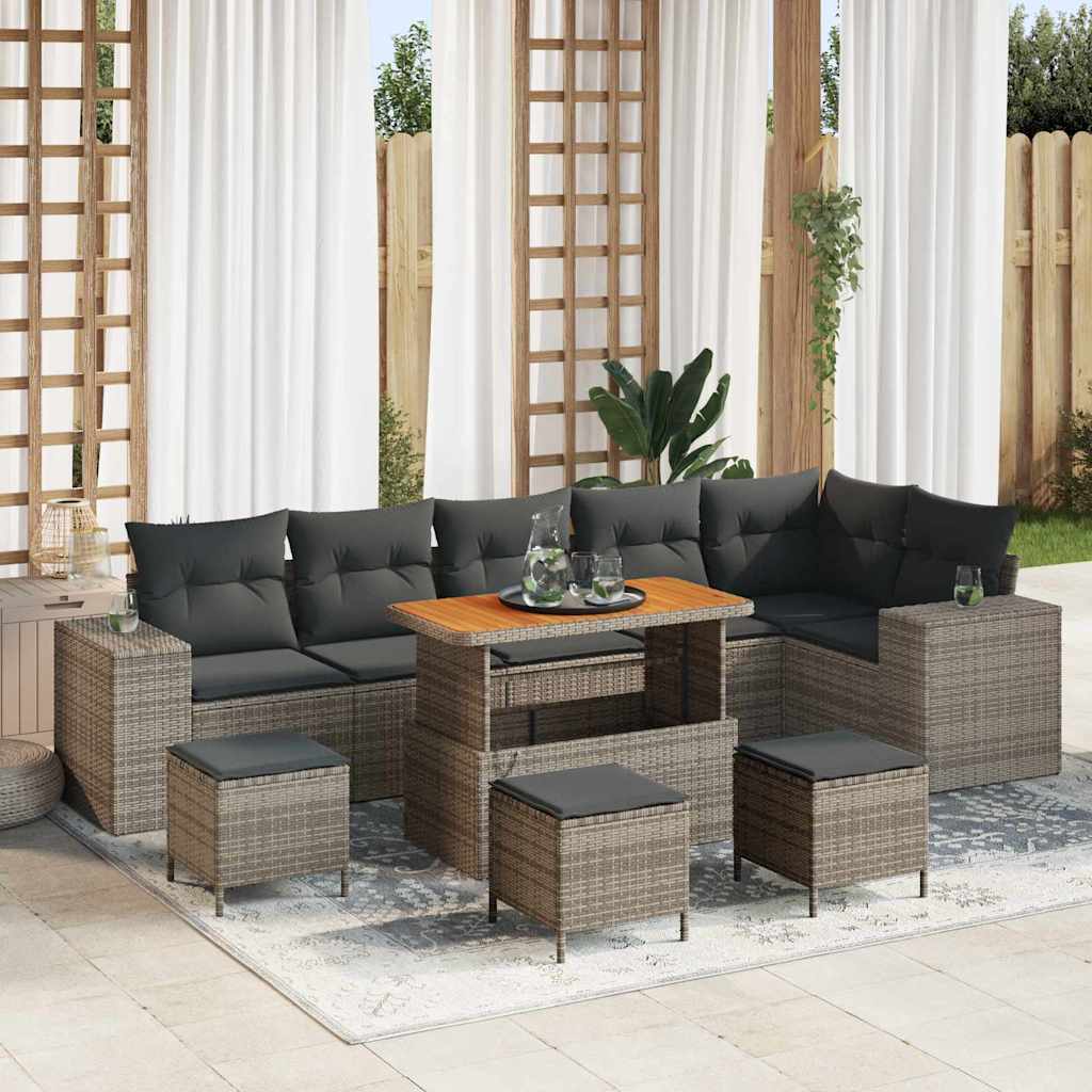 Gartensofa-set 10 stk. 6-Sitzanzahl Grau Poly-Rattan