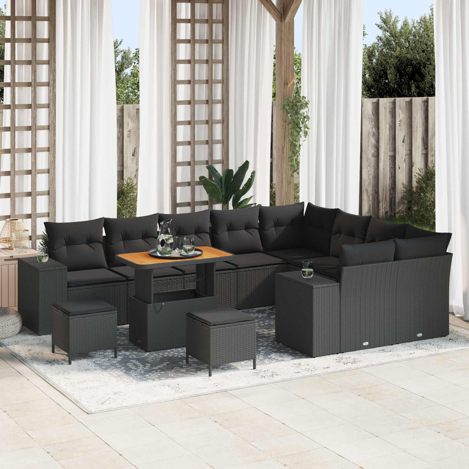 Gartensofa-set 12 stk. 9-Sitzanzahl Schwarz Poly-Rattan