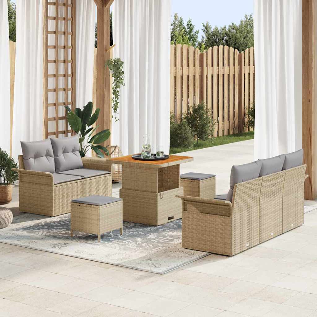 Garten-Sofa-Set 8 stk. 7-Sitzanzahl Beige und Hellgrau