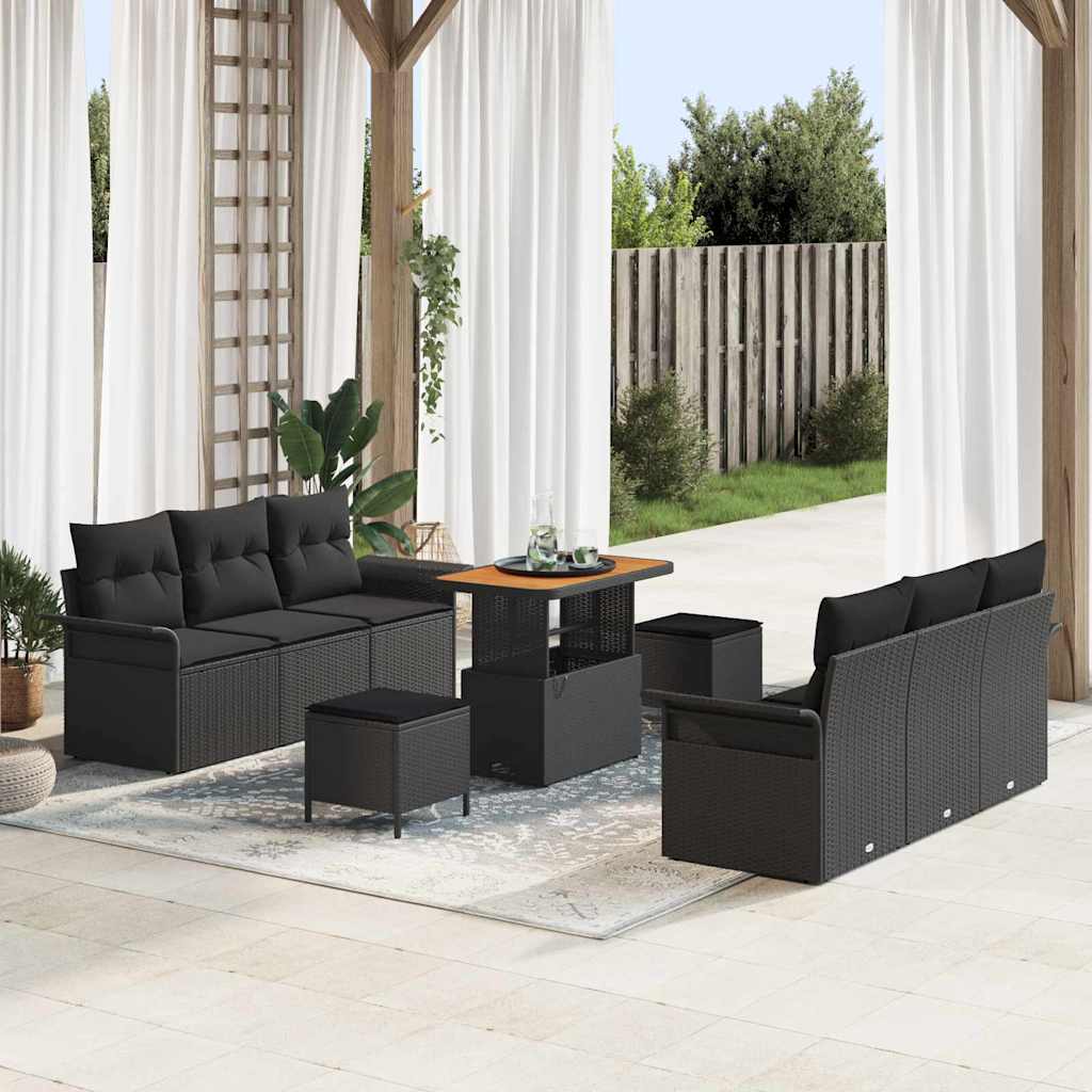 Garten-Sofa-Set 9 Stk. 8-Sitzanzahl Schwarz