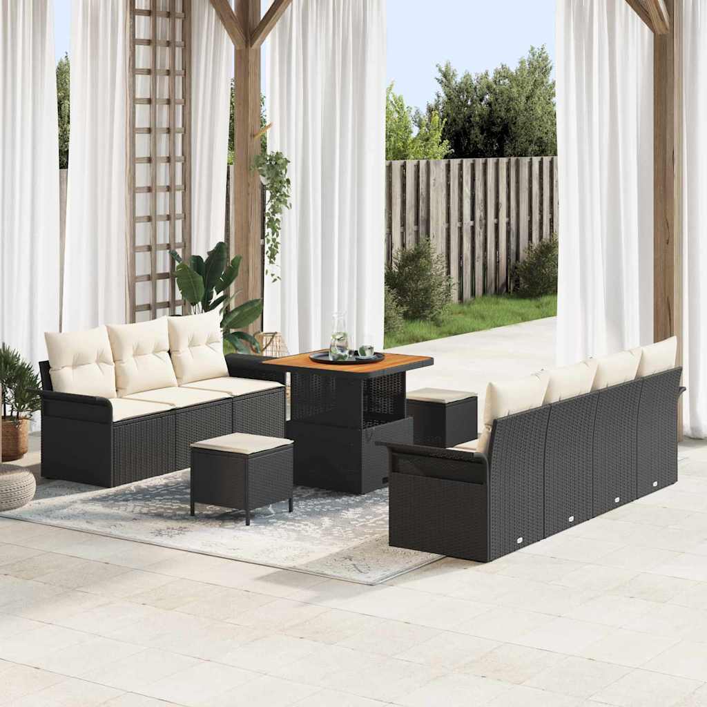 Garten-Sofa-Set 10 stk. 9-Sitzanzahl Schwarz und Creme