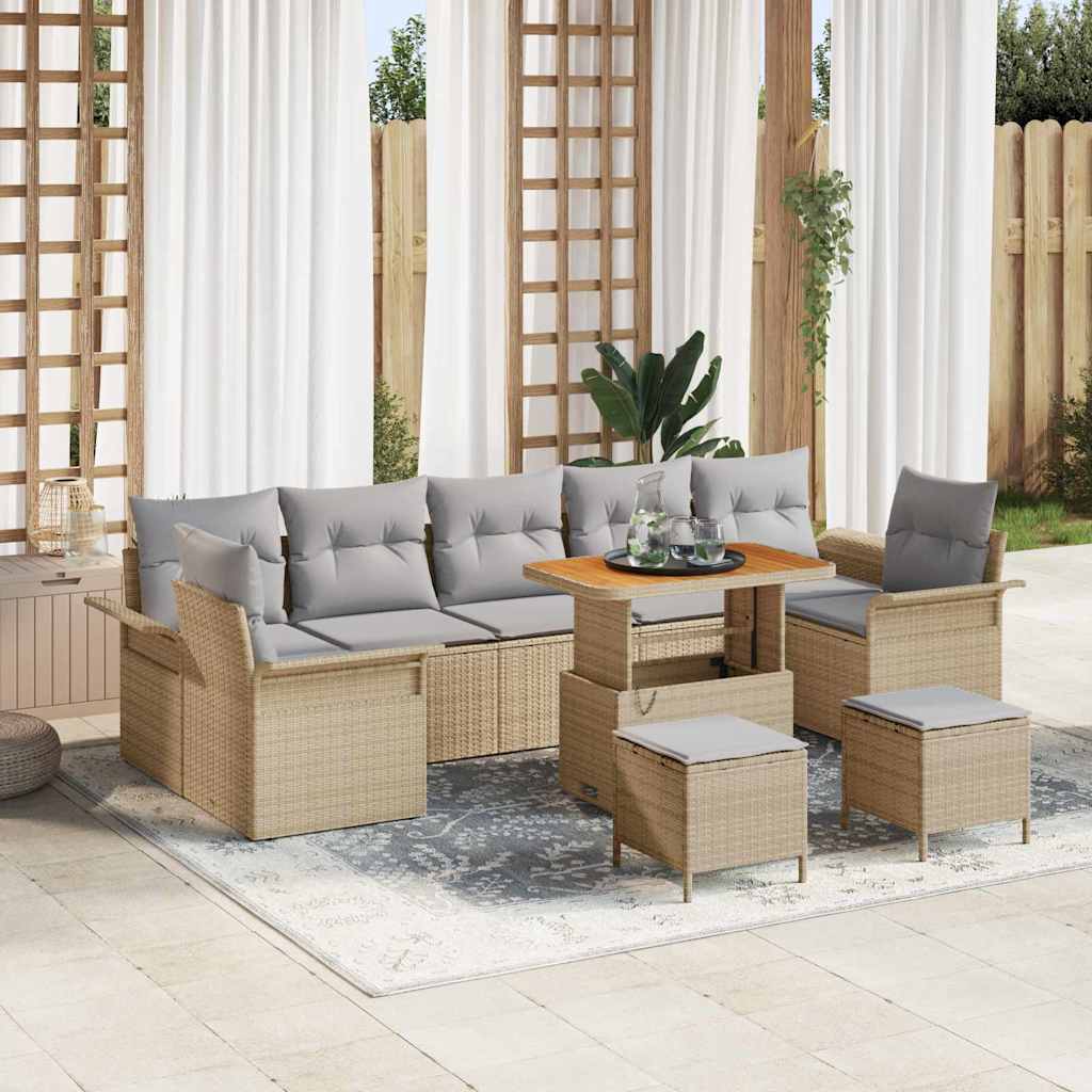 Garten-Sofa-Set 10 stk. 9-Sitzanzahl Beige und Hellgrau