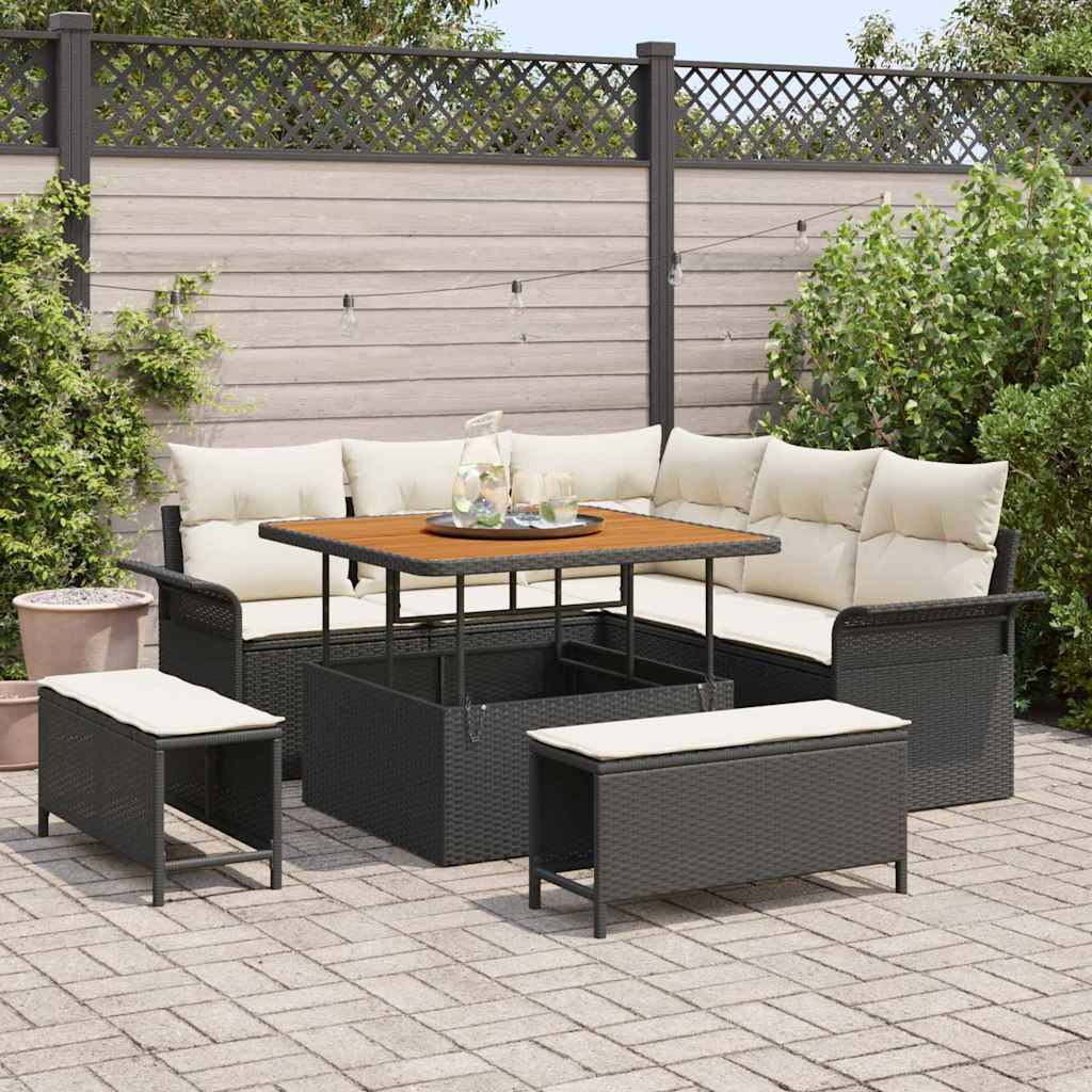 Garten-Sofa-Set 8 stk. 7-Sitzanzahl Schwarz und Creme