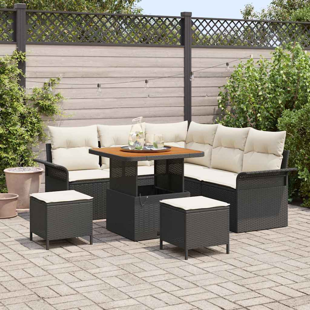 Garten-Sofa-Set 8 stk. 7-Sitzanzahl Schwarz und Creme