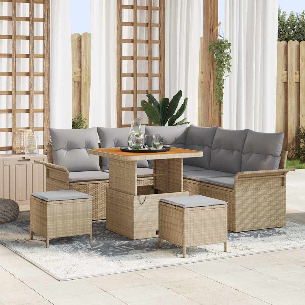 Garten-Sofa-Set 8 stk. 7-Sitzanzahl Beige und Hellgrau