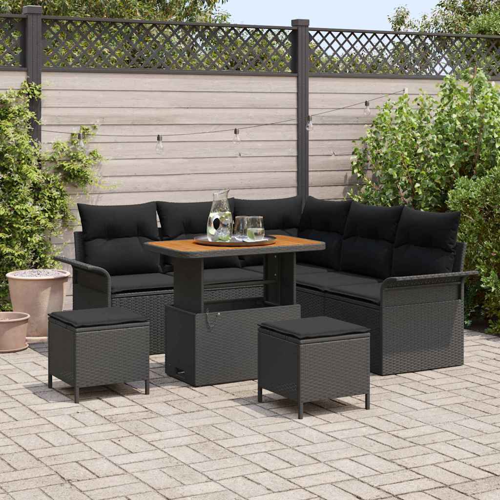 Garten-Sofa-Set 8 stk. 7-Sitzanzahl Schwarz